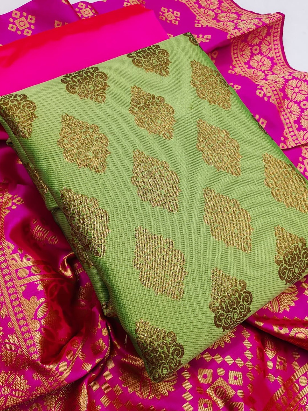

Panzora Ethnic Motifs Woven Design Unstitched Dress Material, Green