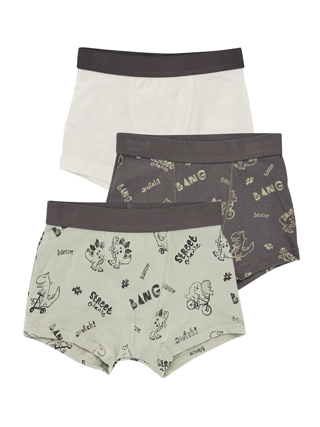 

KIABI Boys Pack Of 3 Printed Trunks XD057BIKE_DINO, Brown