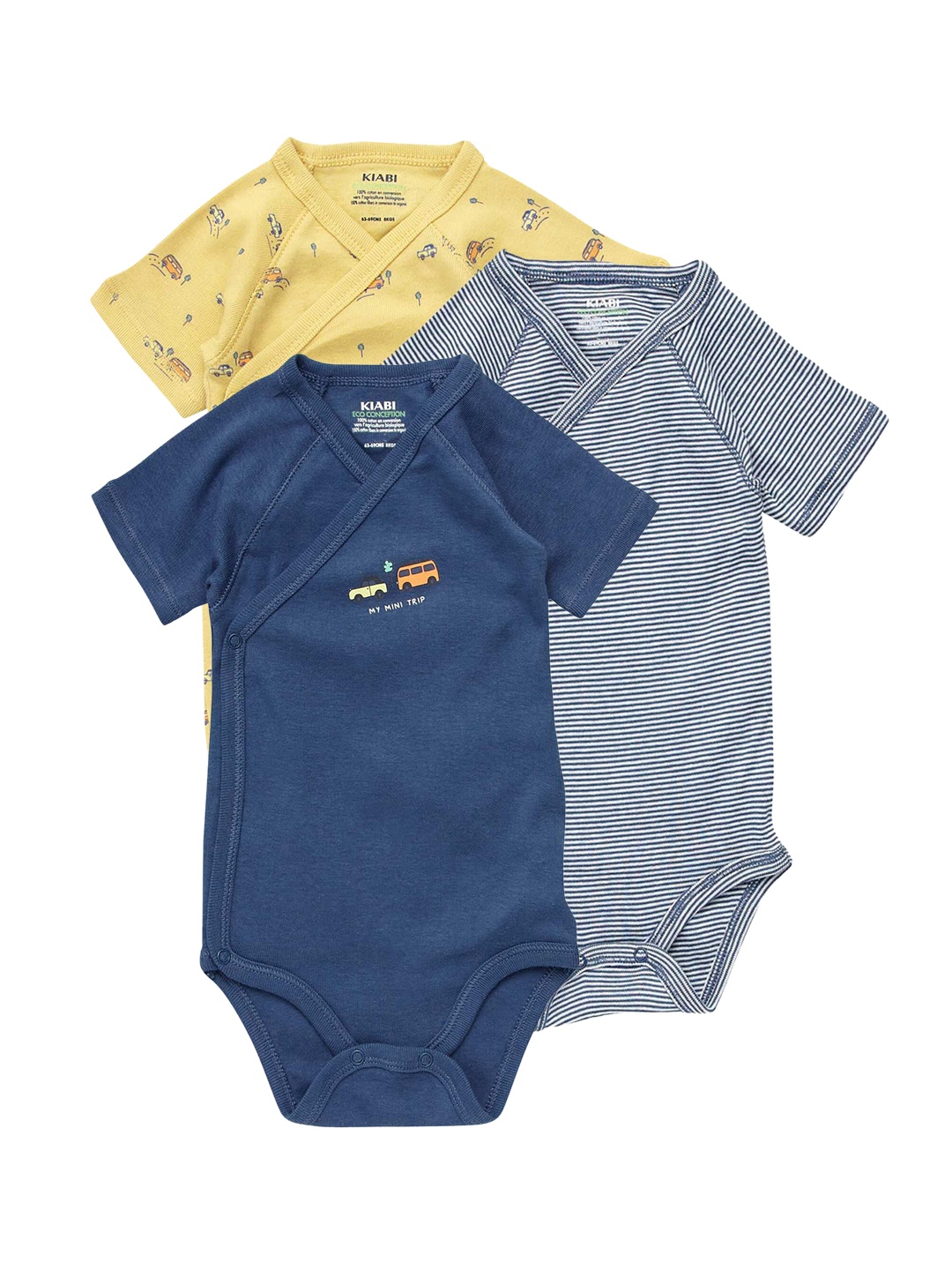 

KIABI Infant Boys Pack Of 3 Pure Cotton Bodysuits, Yellow