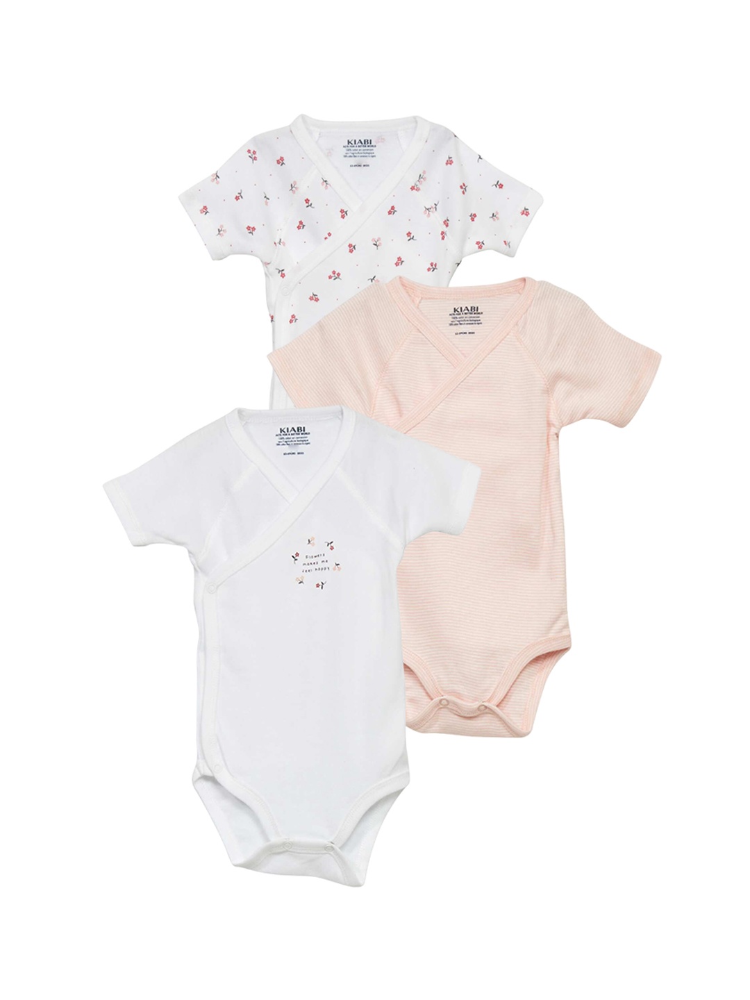 

KIABI Pack Of 3 Printed Pure Cotton Bodysuits, White