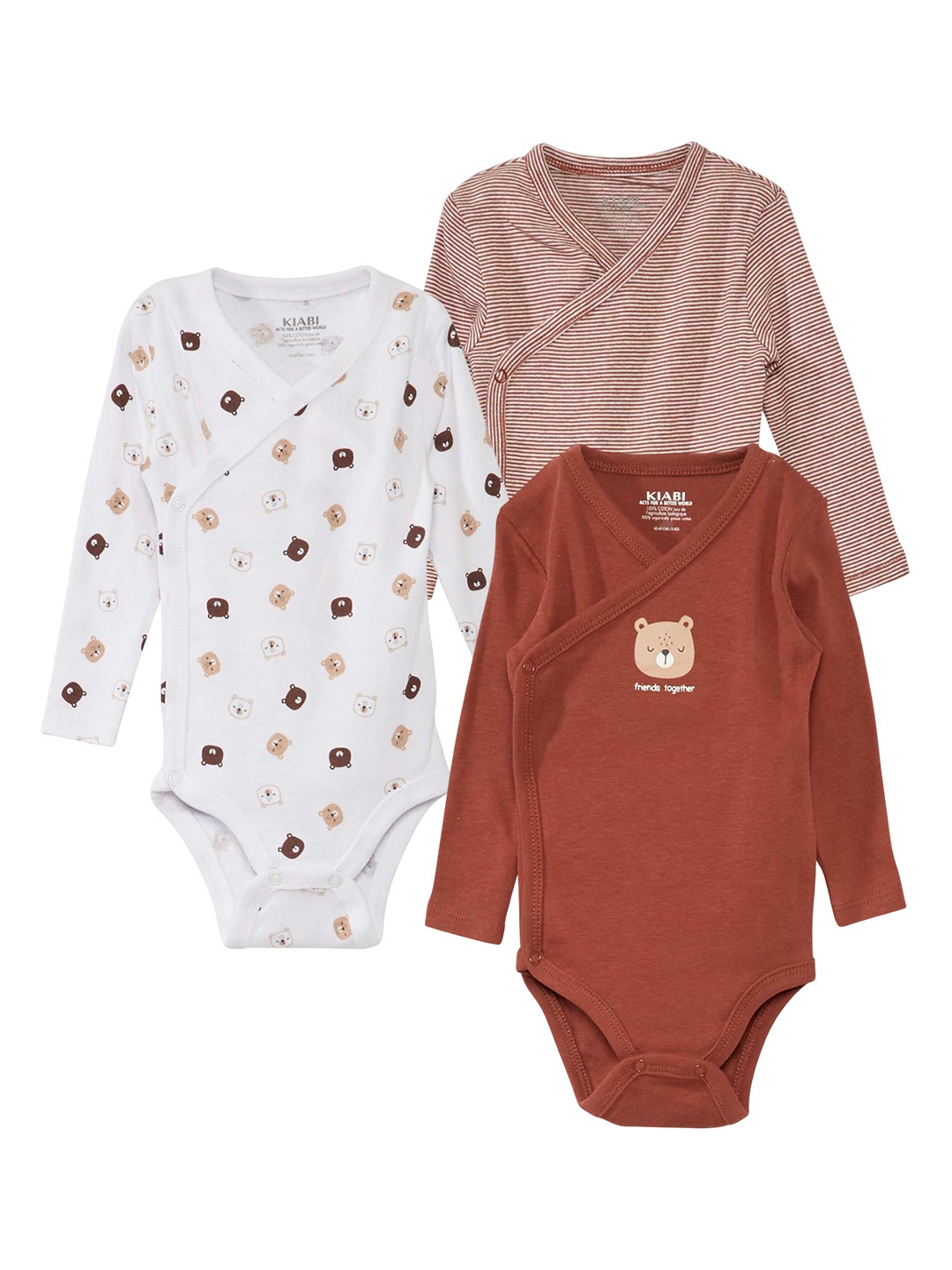 

KIABI Infant Boys Pack of 3 Printed Pure Cotton Bodysuits, Brown