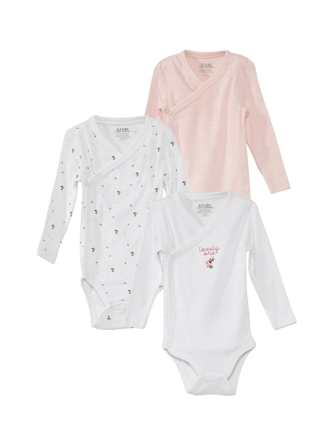 

KIABI Infant Girls Pack Of 3 Printed Pure Cotton Bodysuits, White