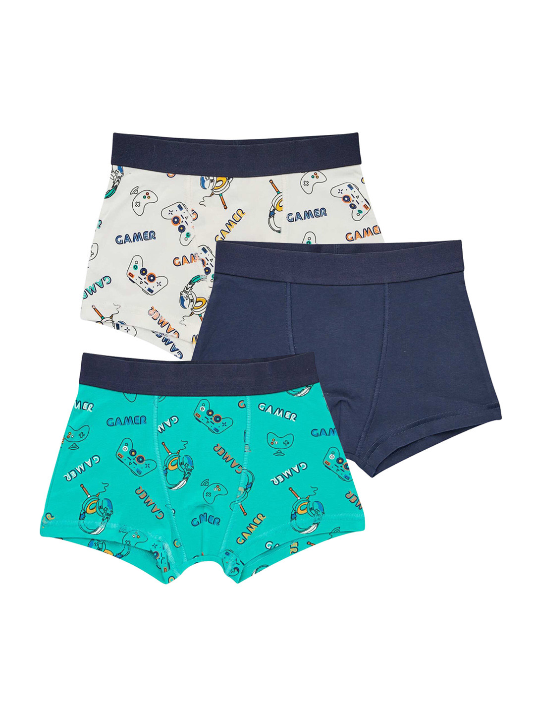 

KIABI Boys Pack Of 3 Printed Boy Shorts Briefs XD057GAME, White