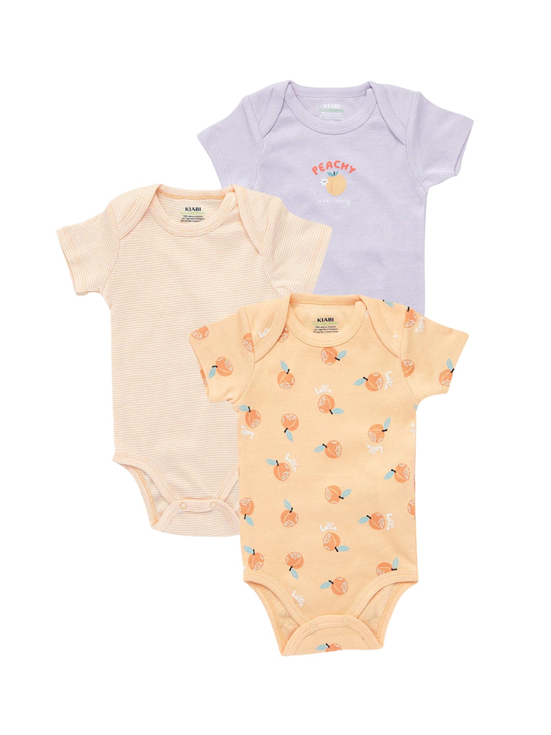 

KIABI Pack Of 3 Infants Girls Printed Bodysuits, Orange