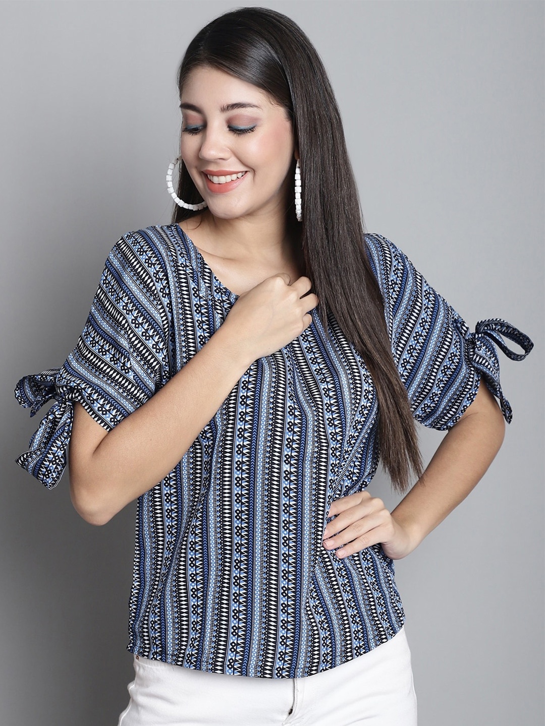 

Dressitude Tribal Printed Extended Sleeves Top, Blue