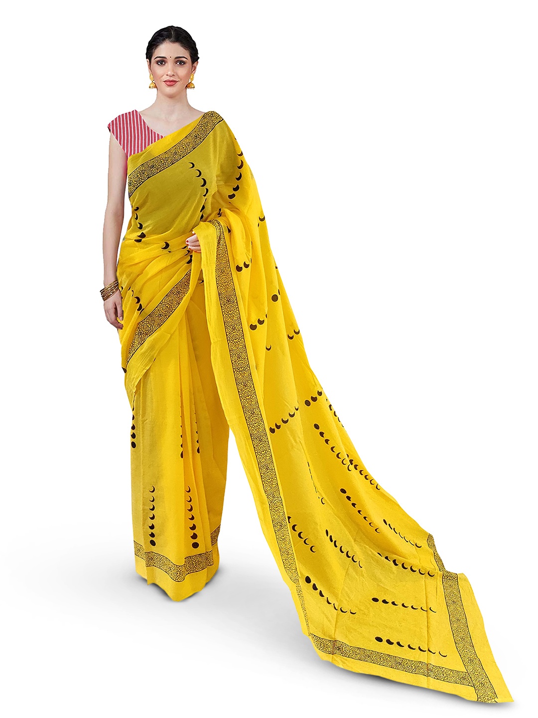 

NIKHILAM Pure Cotton Bagru Saree, Yellow
