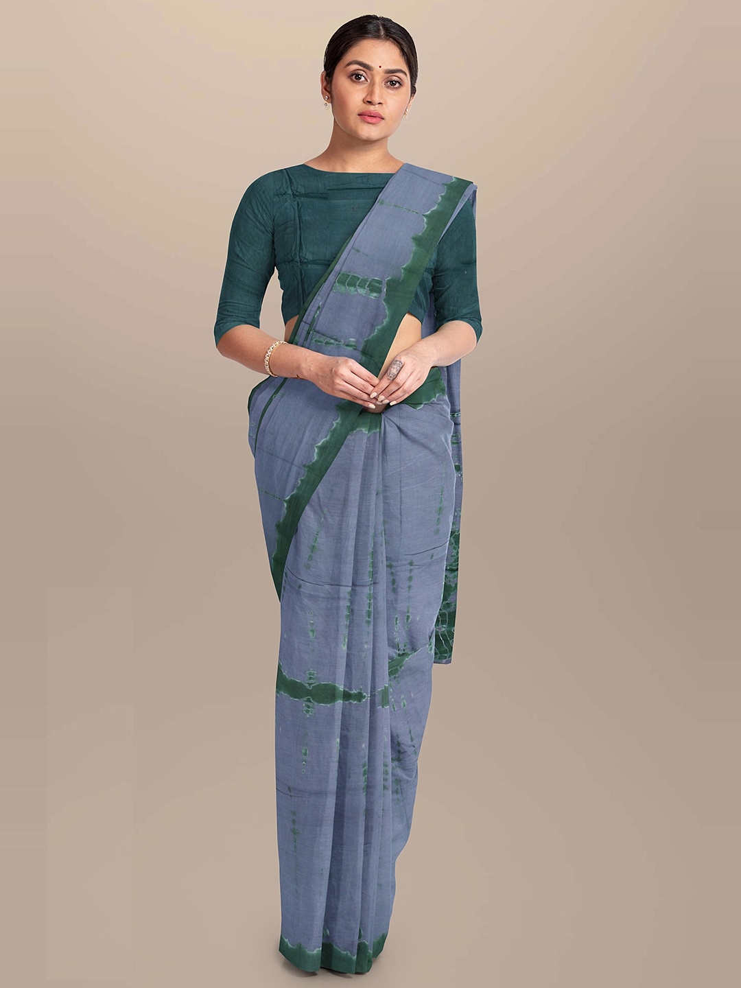 

NIKHILAM Tie and Dye Pure Cotton Bandhani Saree, Grey