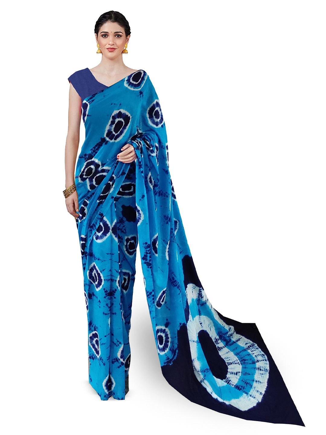 

NIKHILAM Tie and Dye Pure Cotton Ikat Saree, Blue