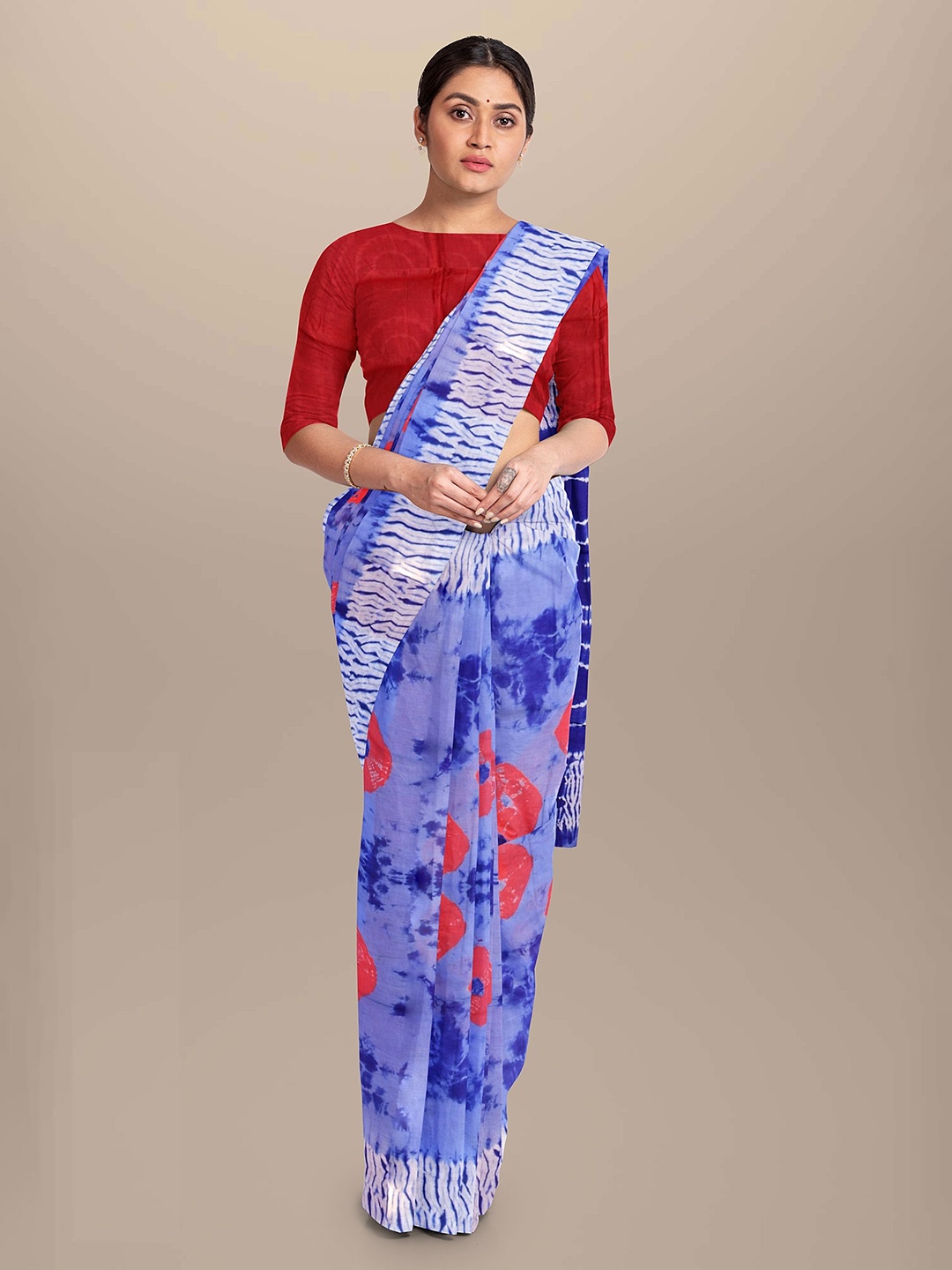 

NIKHILAM Tie & Dye Printed Mulmul Cotton Bagru Saree, Purple
