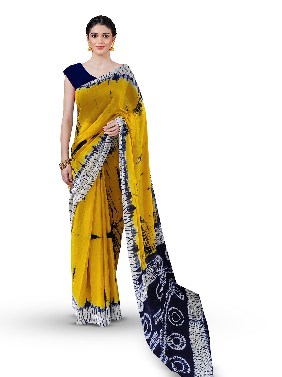 

NIKHILAM Tie & Dye Printed Mulmul Cotton Saree, Yellow