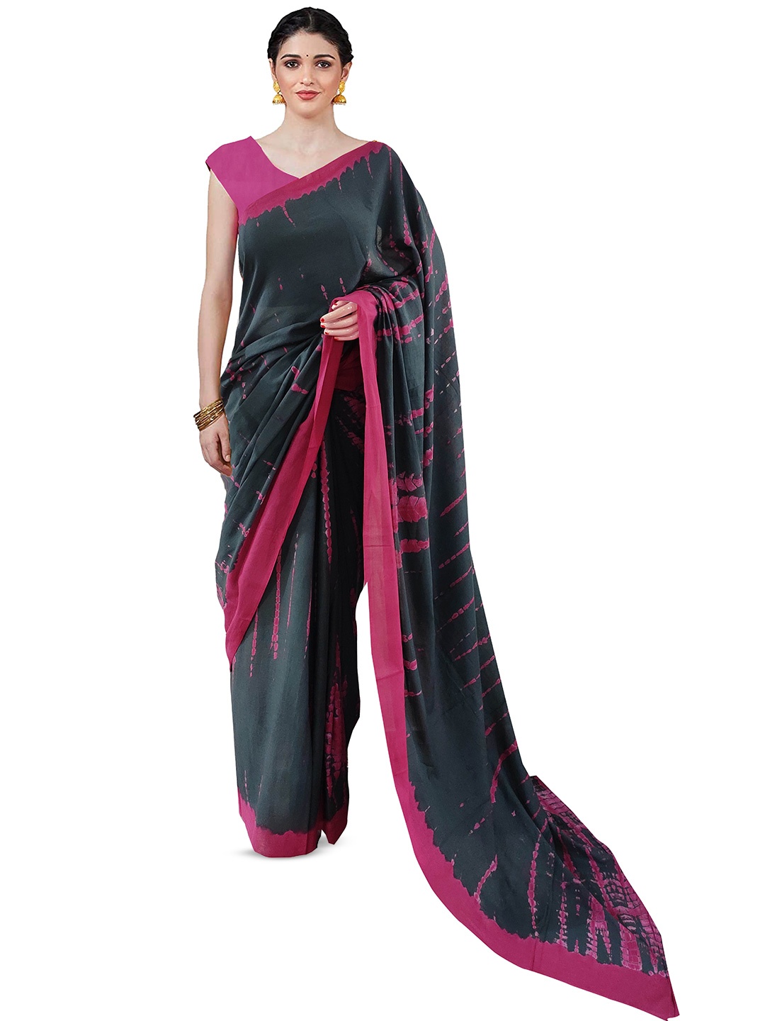

NIKHILAM Tie and Dye Pure Cotton Saree, Pink