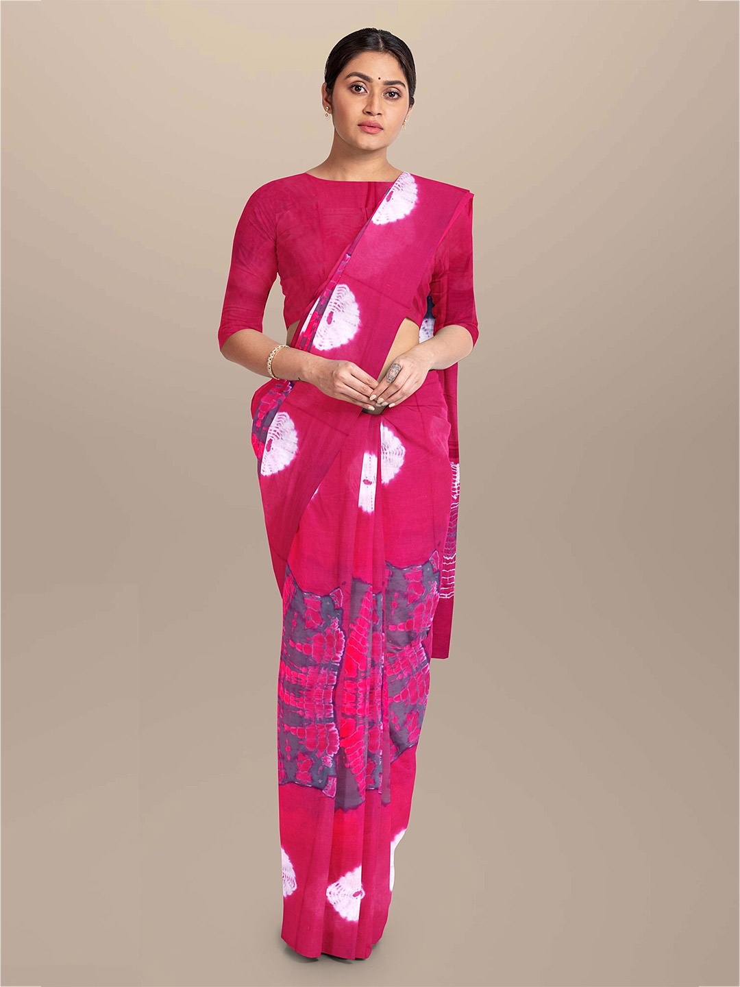 

NIKHILAM Tie and Dye Pure Cotton Saree, Pink