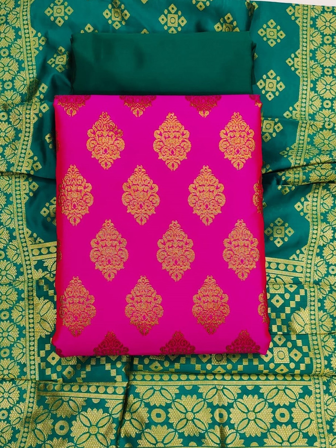 

KALINI Ethnic Motifs Woven Design Banarasi jacquard Unstitched Dress Material, Pink