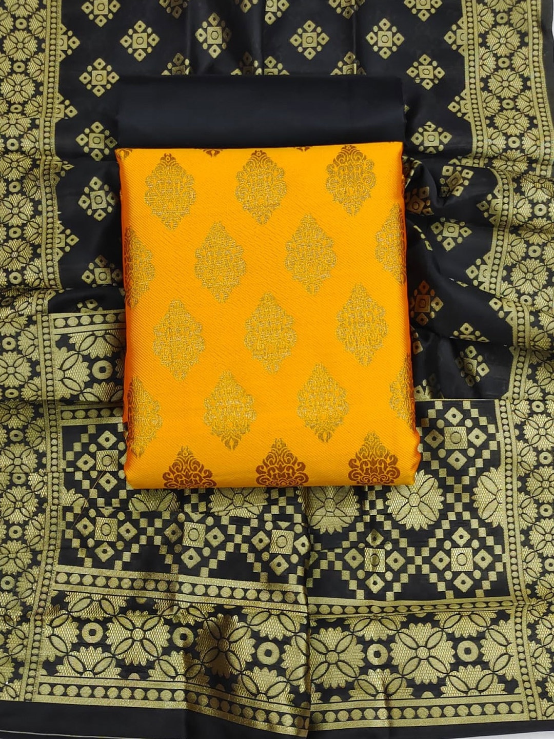 

KALINI Ethnic Motifs Woven Design Unstitched Dress Material, Yellow