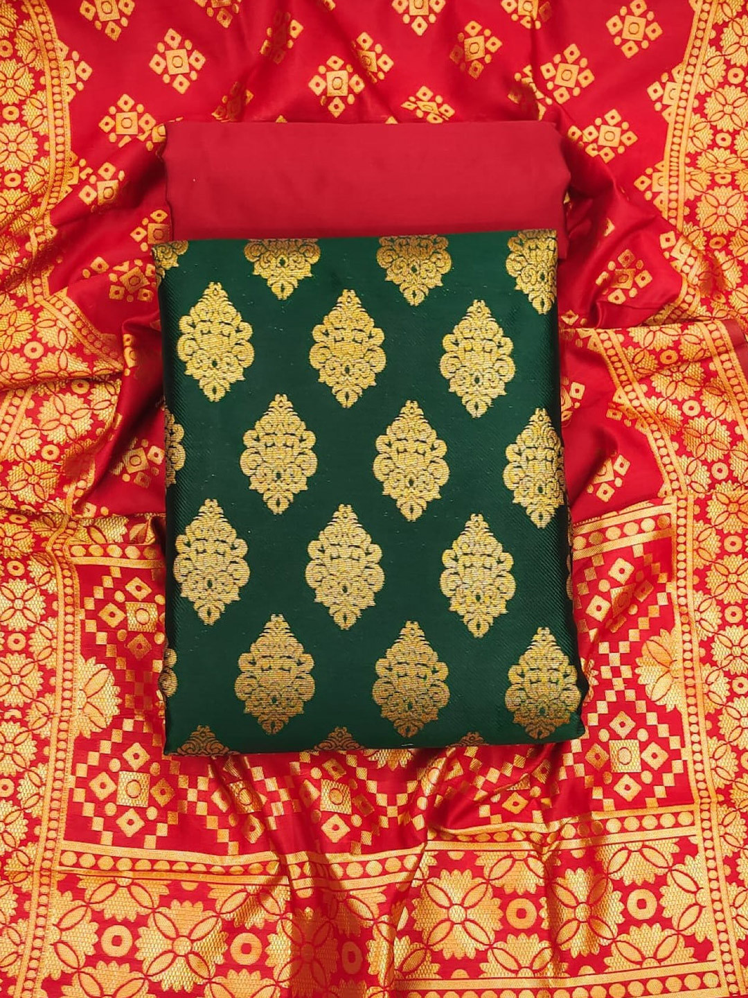 

KALINI Unstitched Dress Material, Green