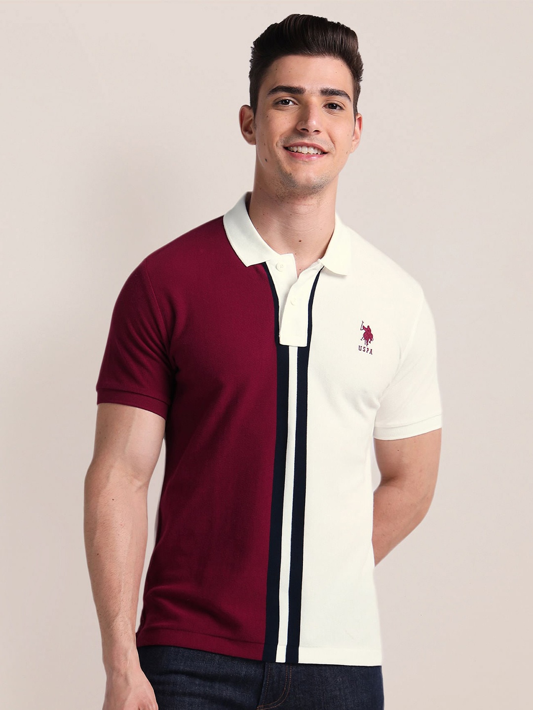 

U.S. Polo Assn. Short Sleeves Cotton Polo Collar Applique Slim Fit T-shirt, Red