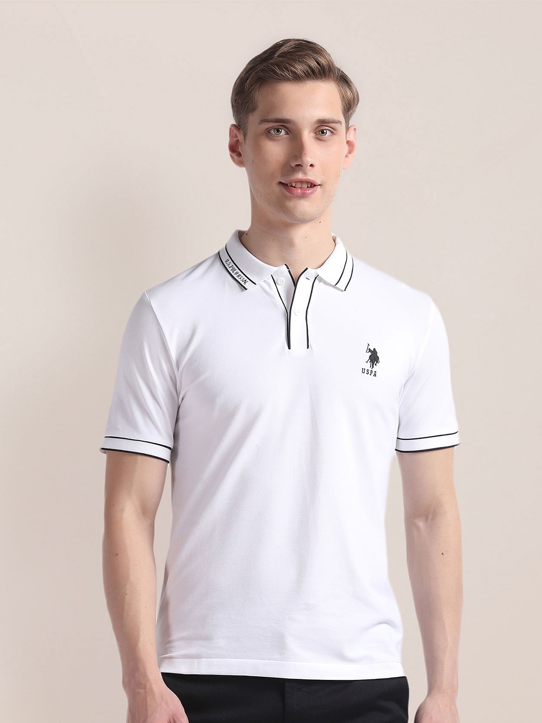 

U.S. Polo Assn. Short Sleeves Cotton Polo Collar Slim Fit T-shirt, White