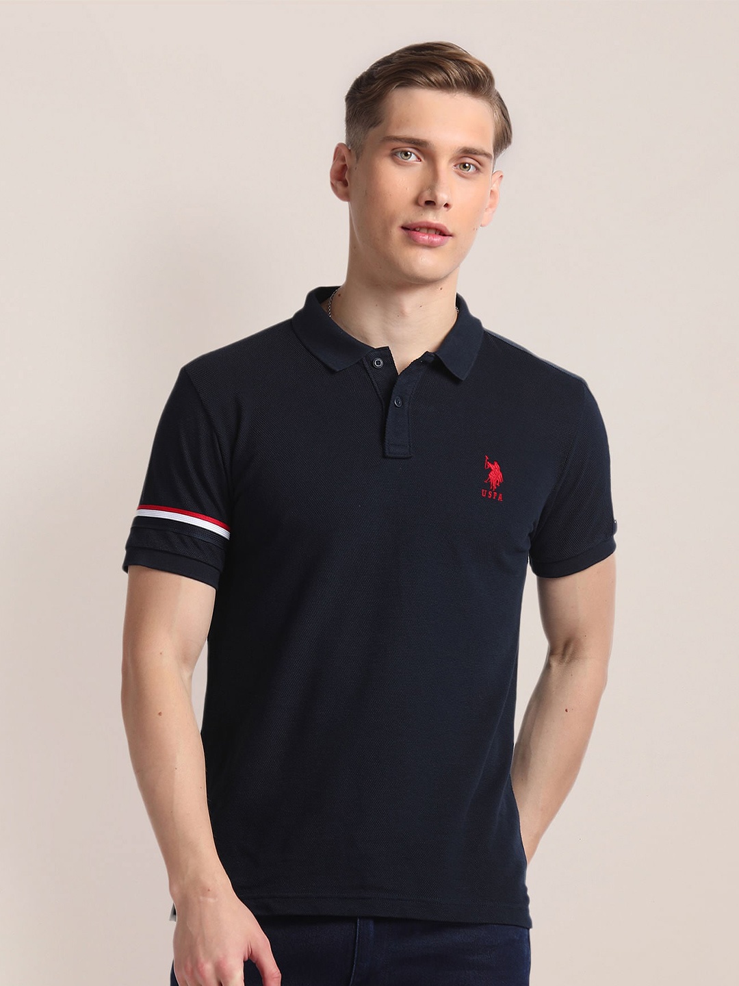 

U.S. Polo Assn. Short Sleeves Cotton Polo Collar Applique Slim Fit T-shirt, Blue