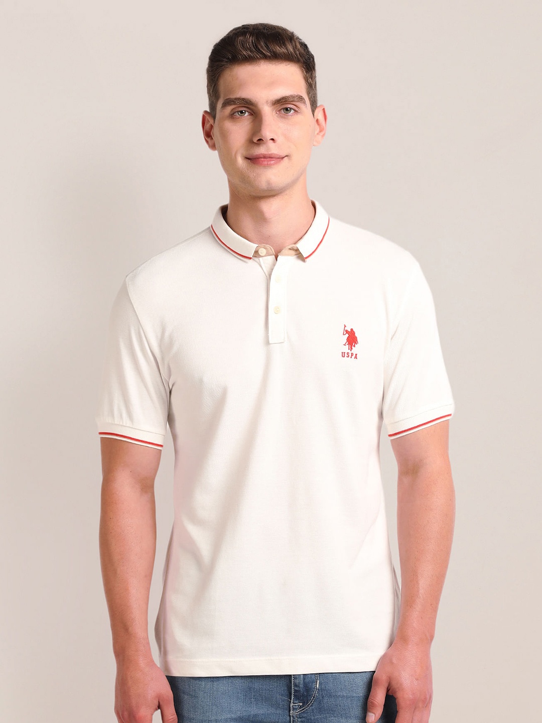 

U.S. Polo Assn. Short Sleeves Cotton Polo Collar Slim Fit T-shirt, White