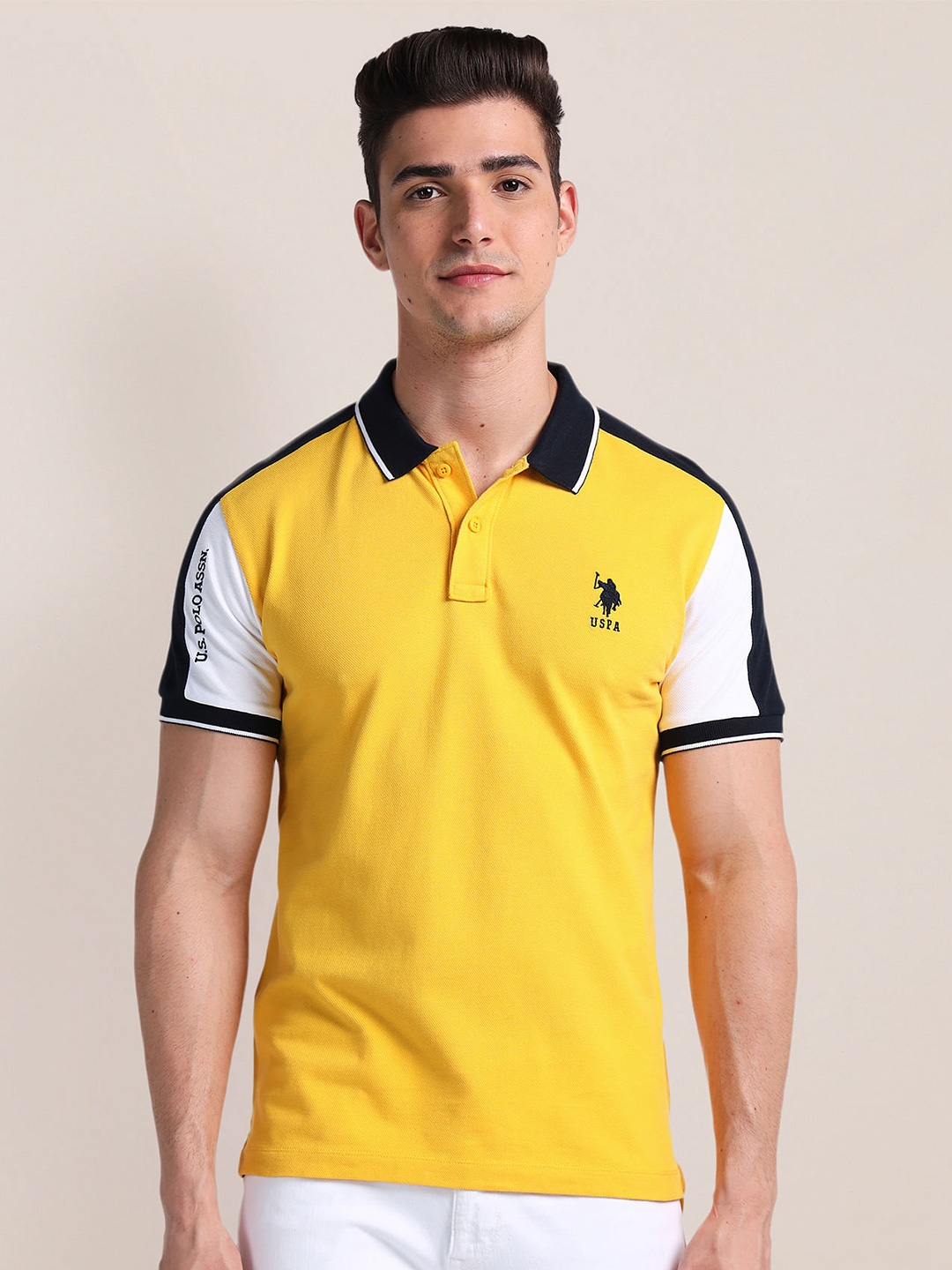 

U.S. Polo Assn. Short Sleeves Cotton Polo Collar Slim Fit T-shirt, Yellow
