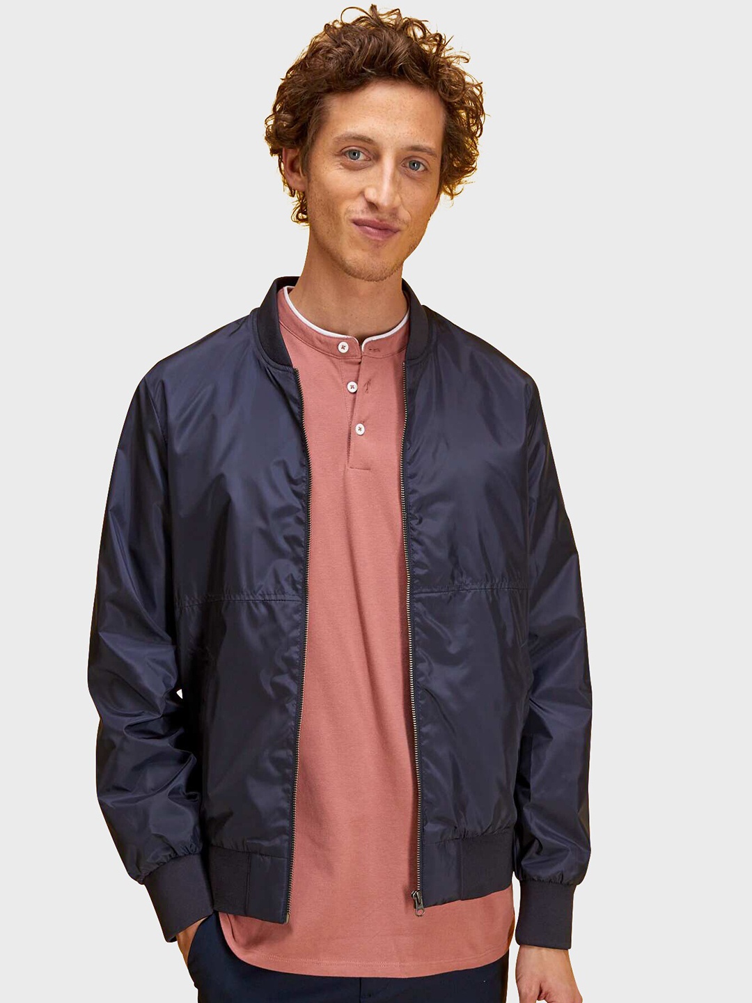 

KIABI Stand Collar Bomber Jacket, Blue