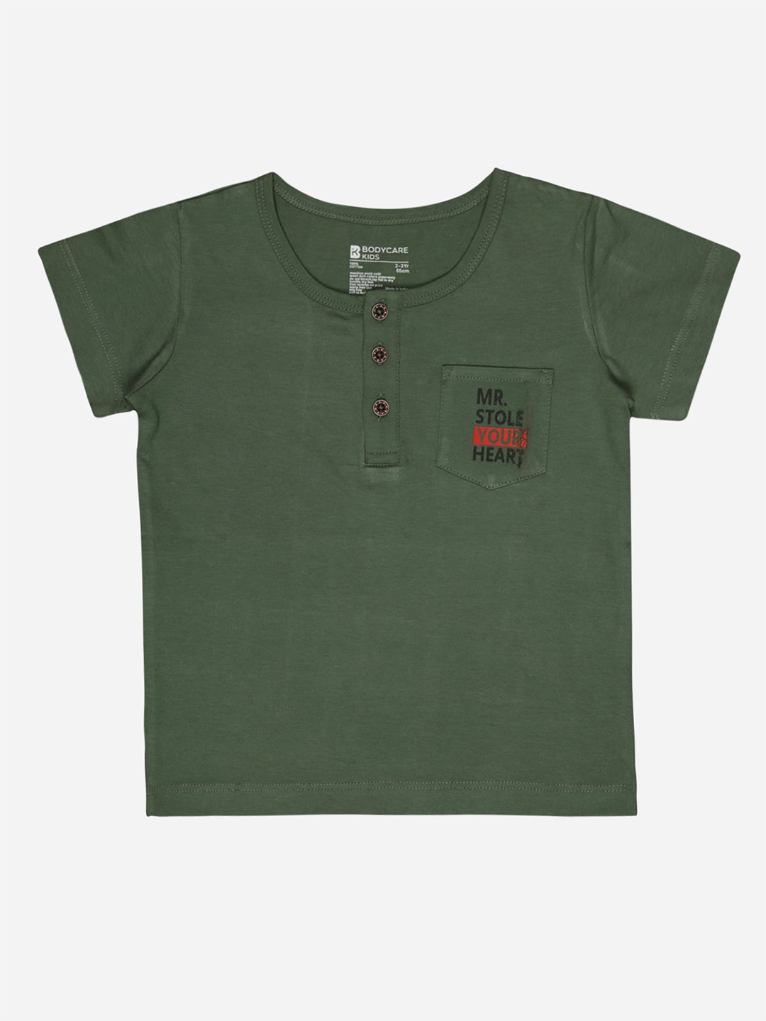 

Bodycare Boys Round Neck Short Sleeves Pockets Cotton T-shirt, Green
