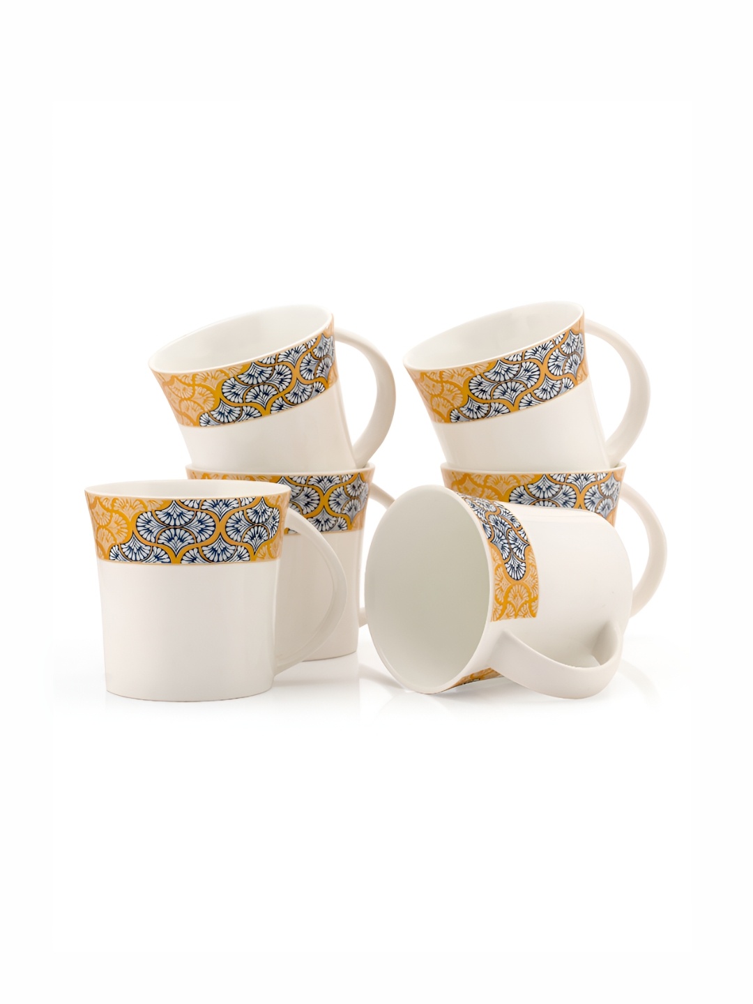 

JCPL White & Orange 6 Pieces Printed Ceramic Glossy Tea Cups 200 ml Each