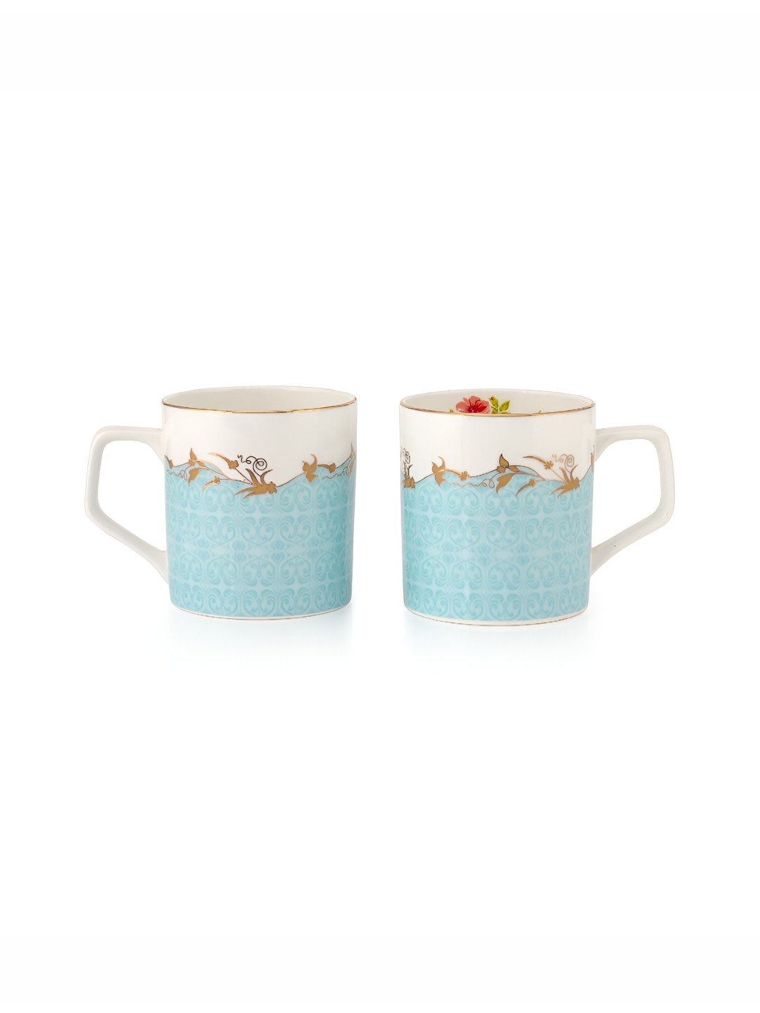 

JCPL White & Blue 6 Pieces Floral Printed Ceramic Glossy Tea Cups 200 ml Each