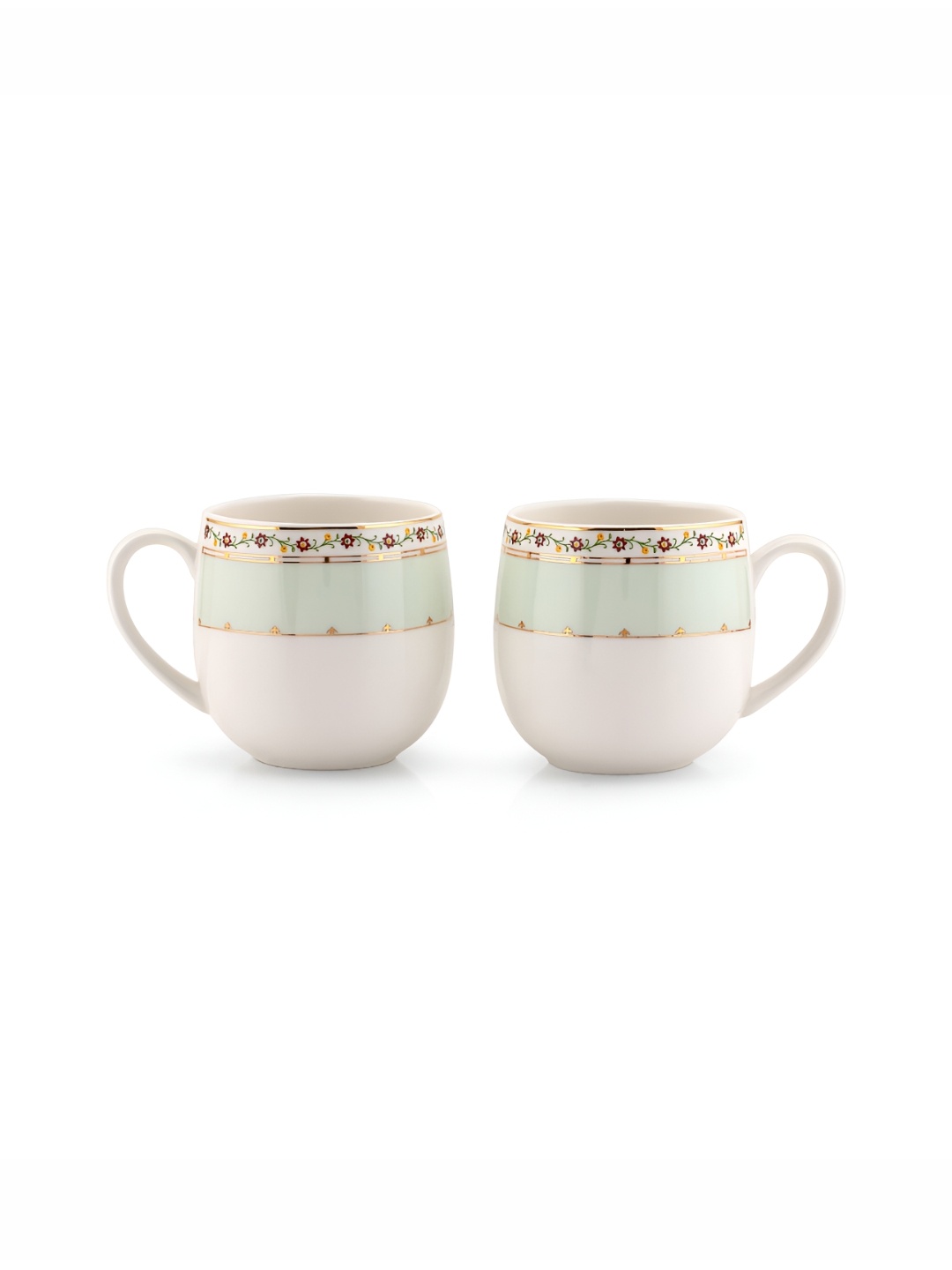 

JCPL White & Green 6 Pieces Printed Ceramic Glossy Tea Cups 200 ml Each