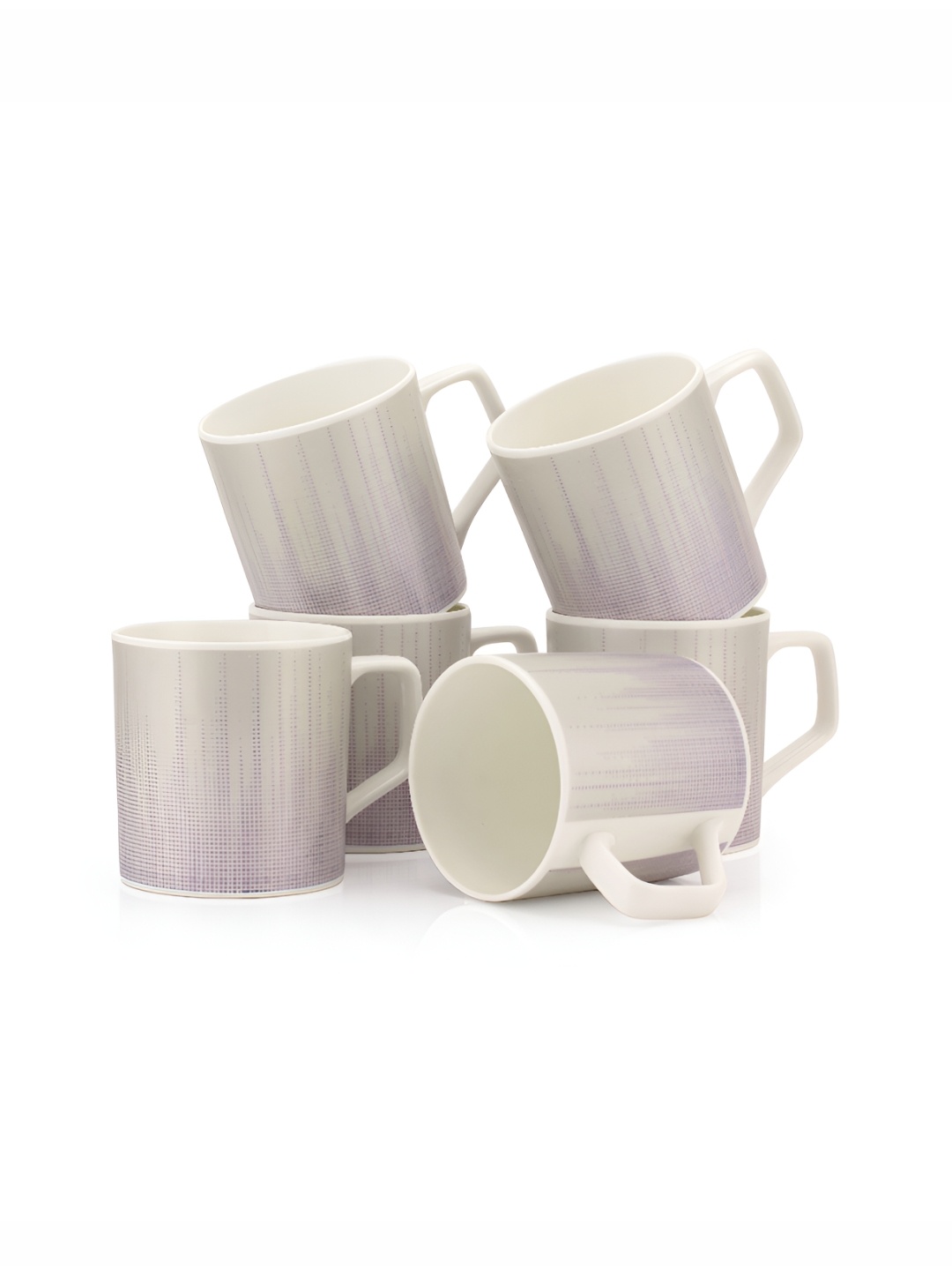 

JCPL White & Purple 6 Pieces Printed Ceramic Glossy Tea Cups 200 ml Each