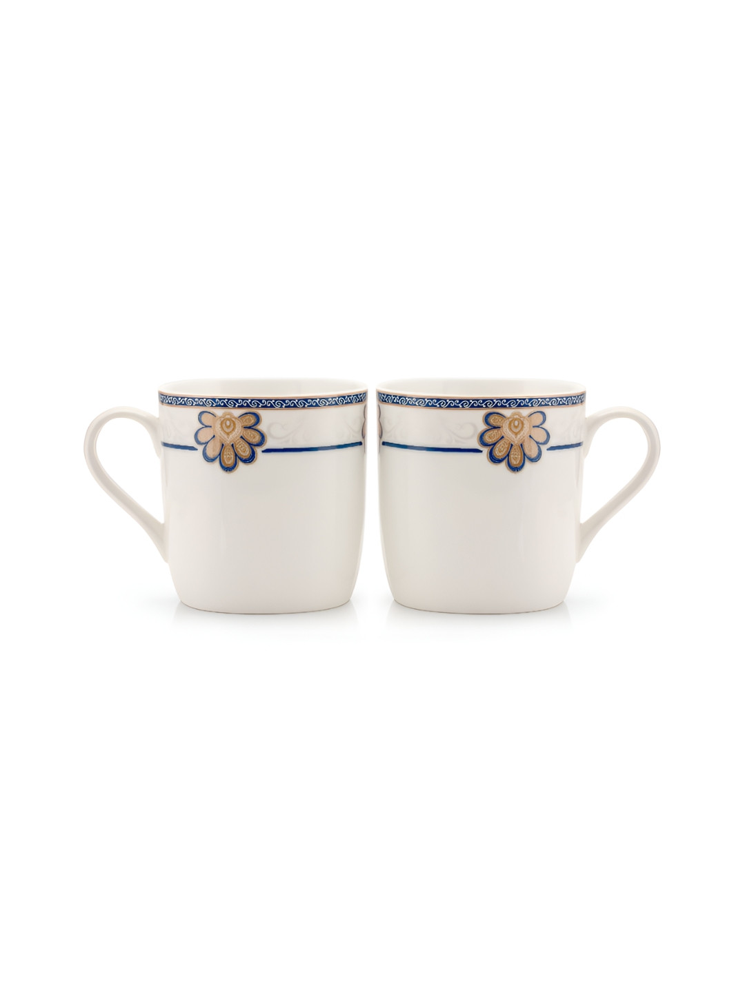 

JCPL White & Blue 6 Pieces Floral Printed Ceramic Glossy Cups 200 ml Each