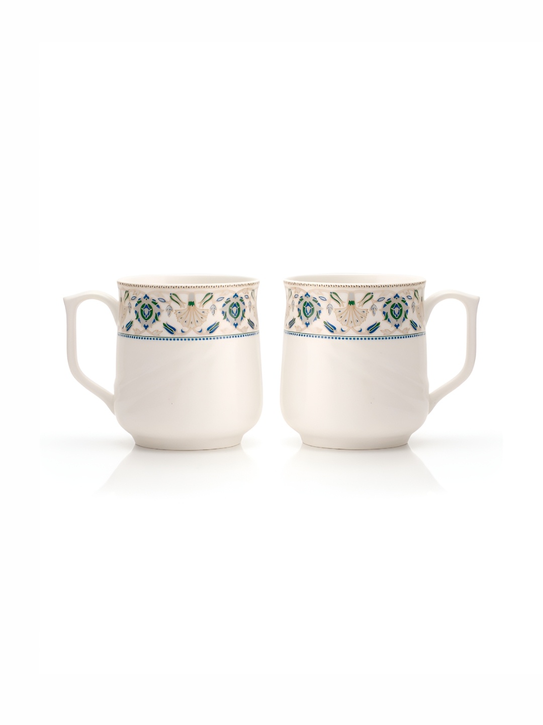 

JCPL White & Blue 6 Pieces Floral Printed Ceramic Glossy Cups 200 ml Each