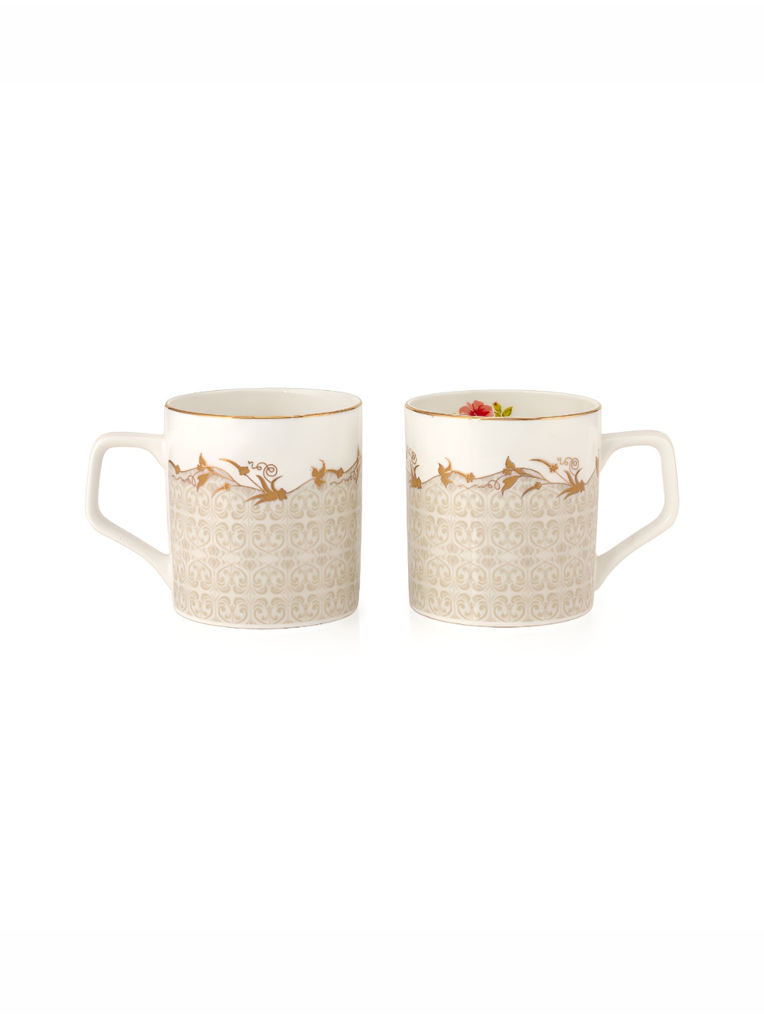 

JCPL White & Brown 6 Pieces Printed Ceramic Glossy Cups 200 ml Each