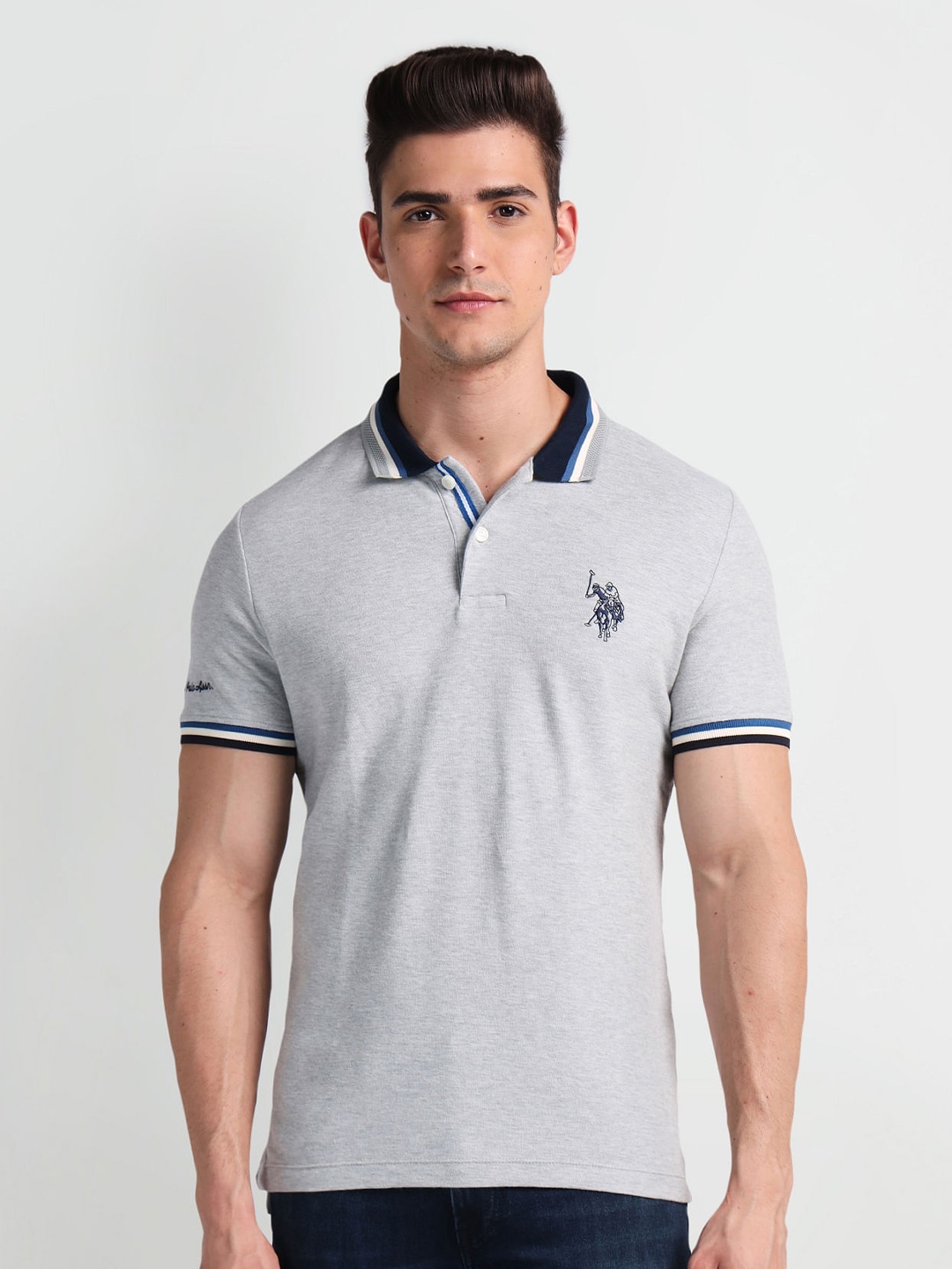 

U.S. Polo Assn. Denim Co. Short Sleeves Cotton Polo Collar Slim Fit T-shirt, Grey