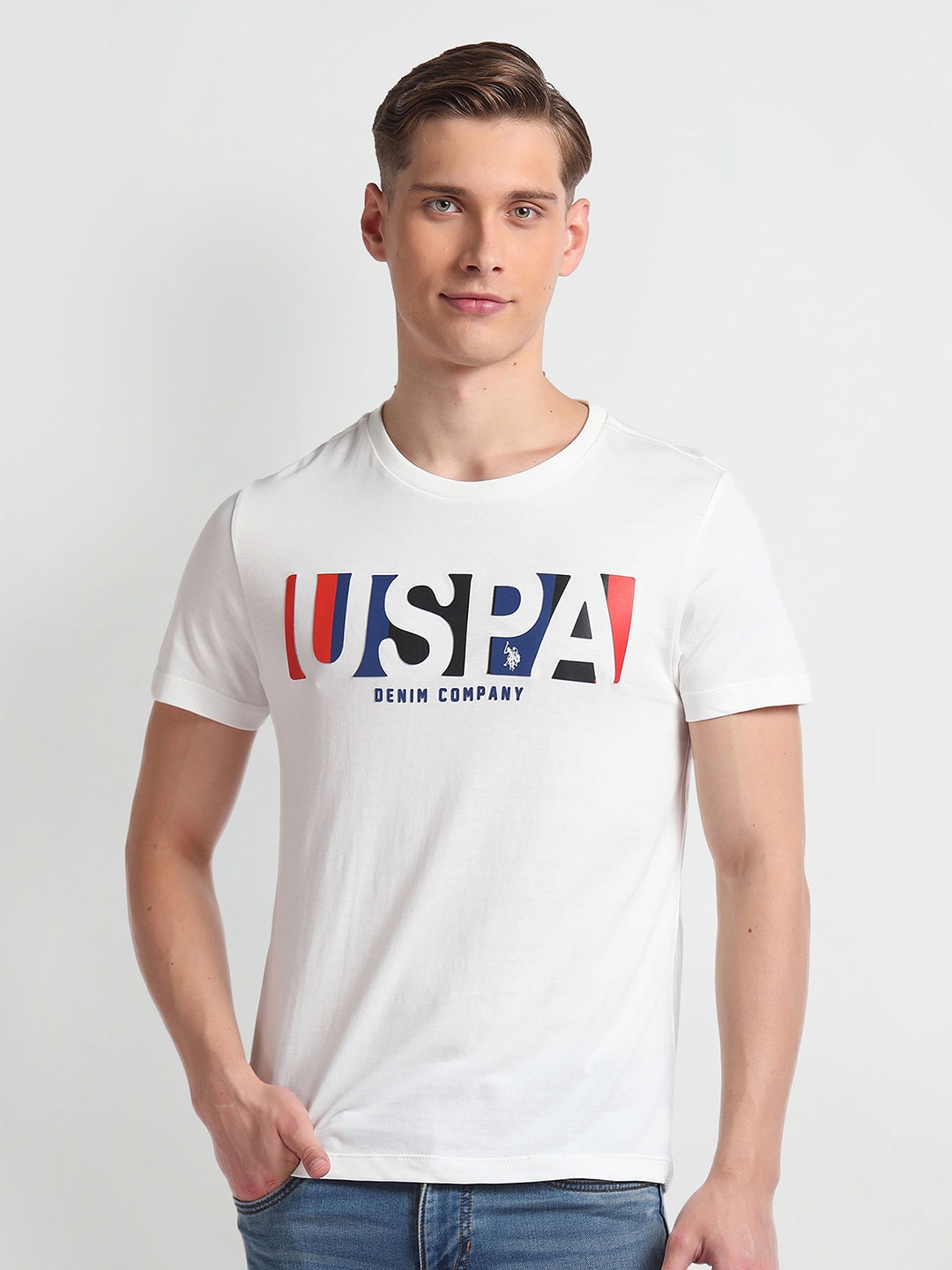 

U.S. Polo Assn. Denim Co. Short Sleeves Cotton Applique Slim Fit T-shirt, White