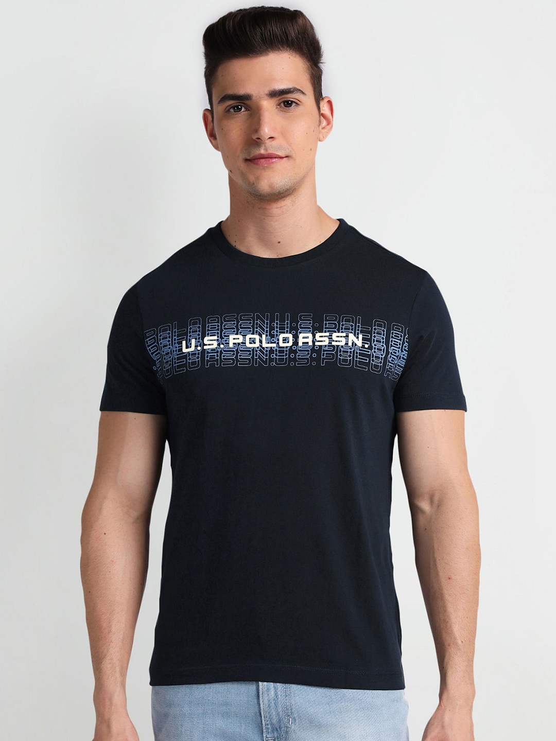 U.S. Polo Assn. Denim Co. Typography Printed Cotton Slim Fit T-shirt, Blue
