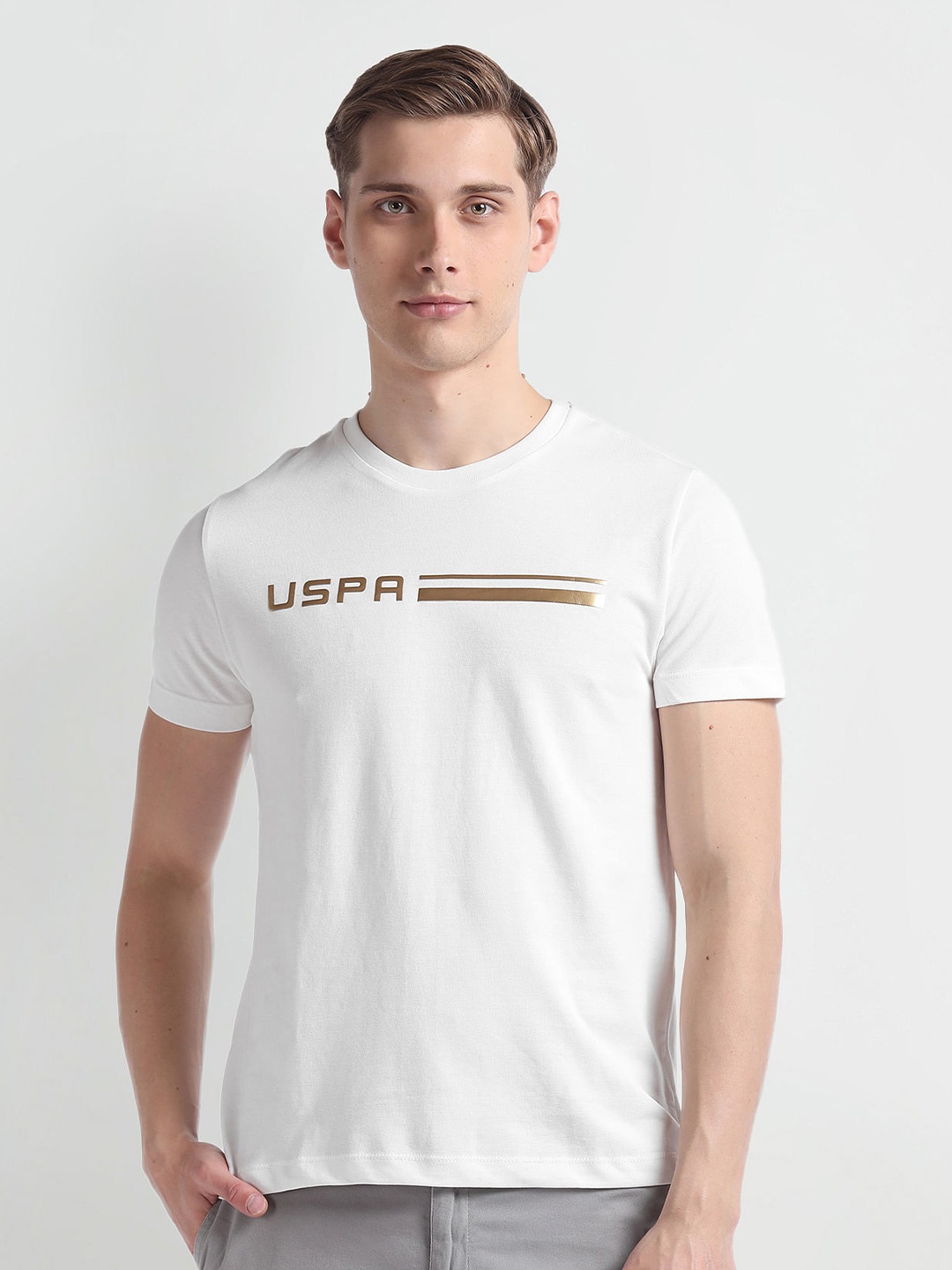 U.S. Polo Assn. Denim Co. Short Sleeves Cotton Typography Slim Fit T-shirt, White