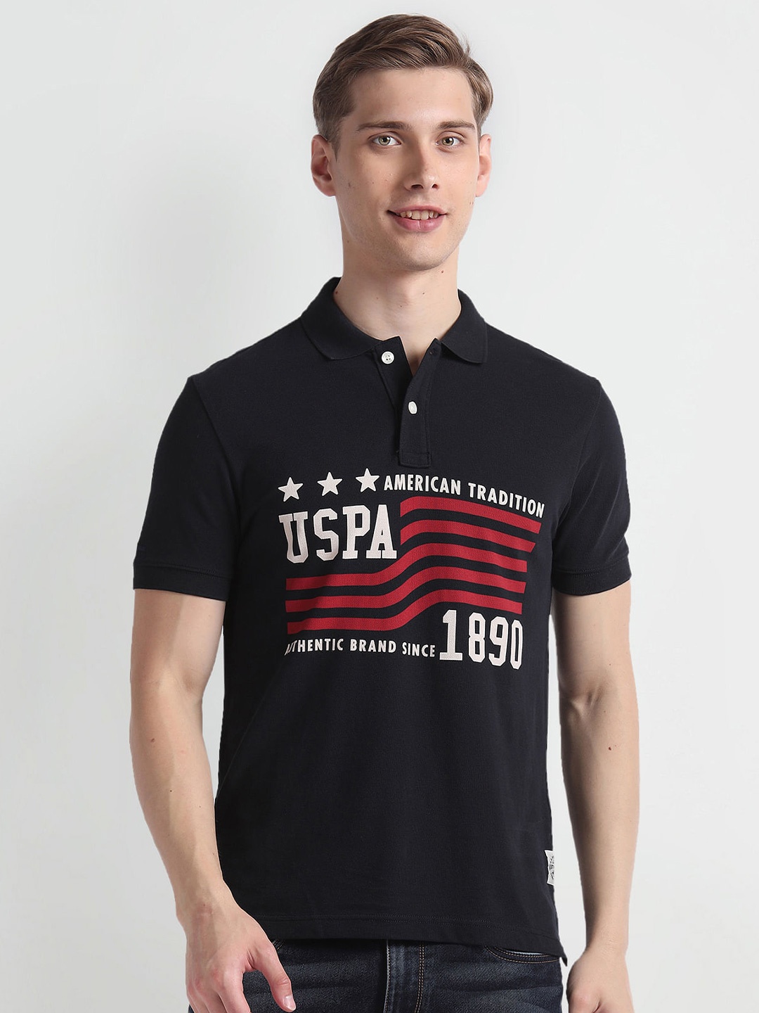

U.S. Polo Assn. Denim Co. Typography Printed Polo Collar Cotton Slim Fit T-shirt, Blue