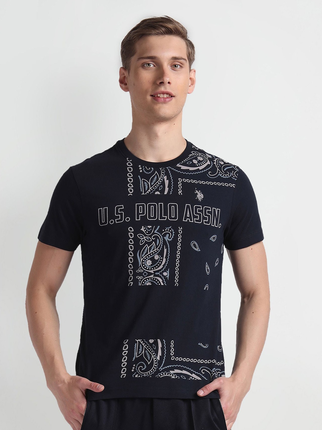 U.S. Polo Assn. Denim Co. Typography Printed Cotton Slim Fit T-shirt, Blue