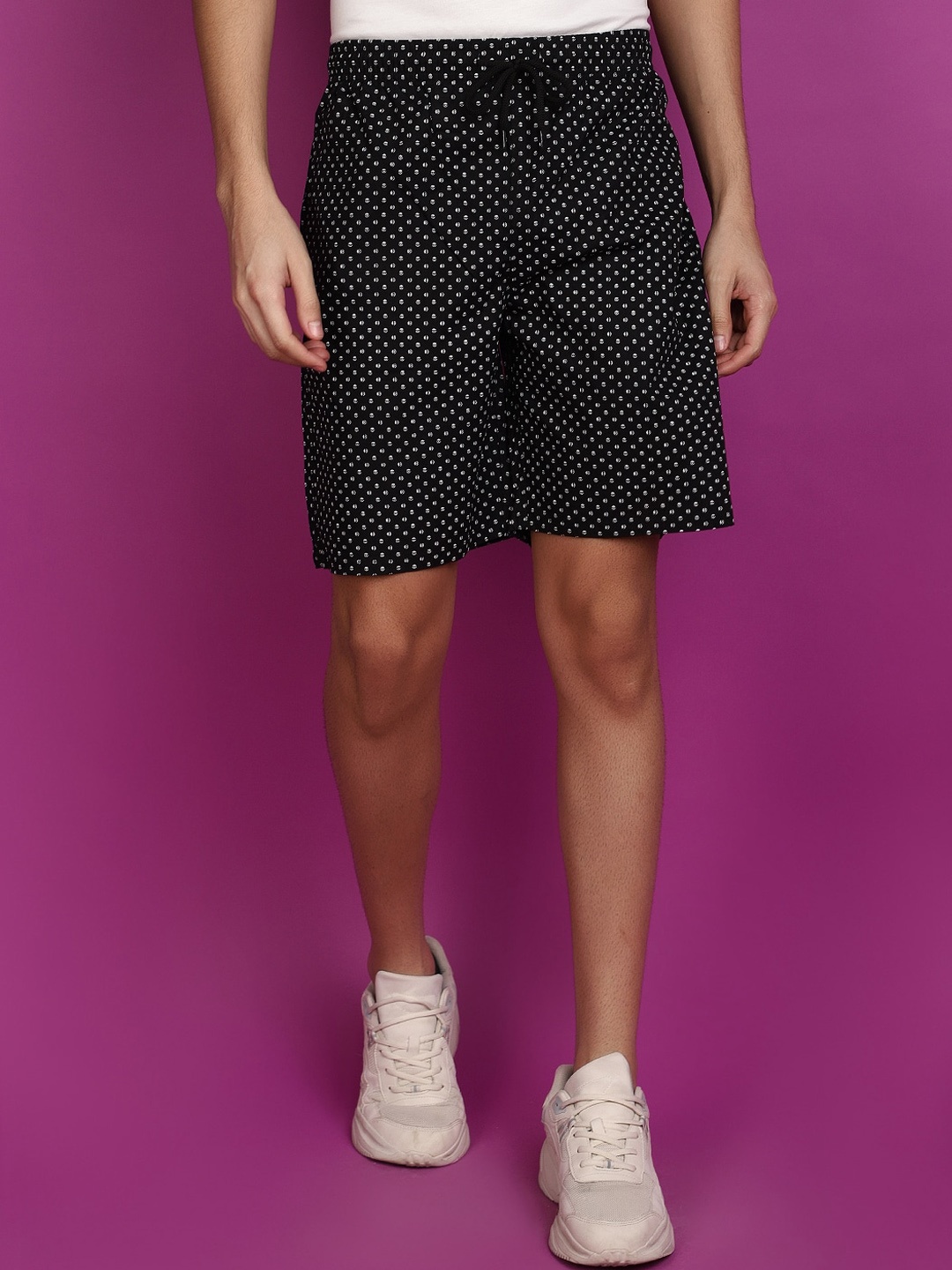 

V-Mart Men Geometric Printed Cotton Shorts, Black