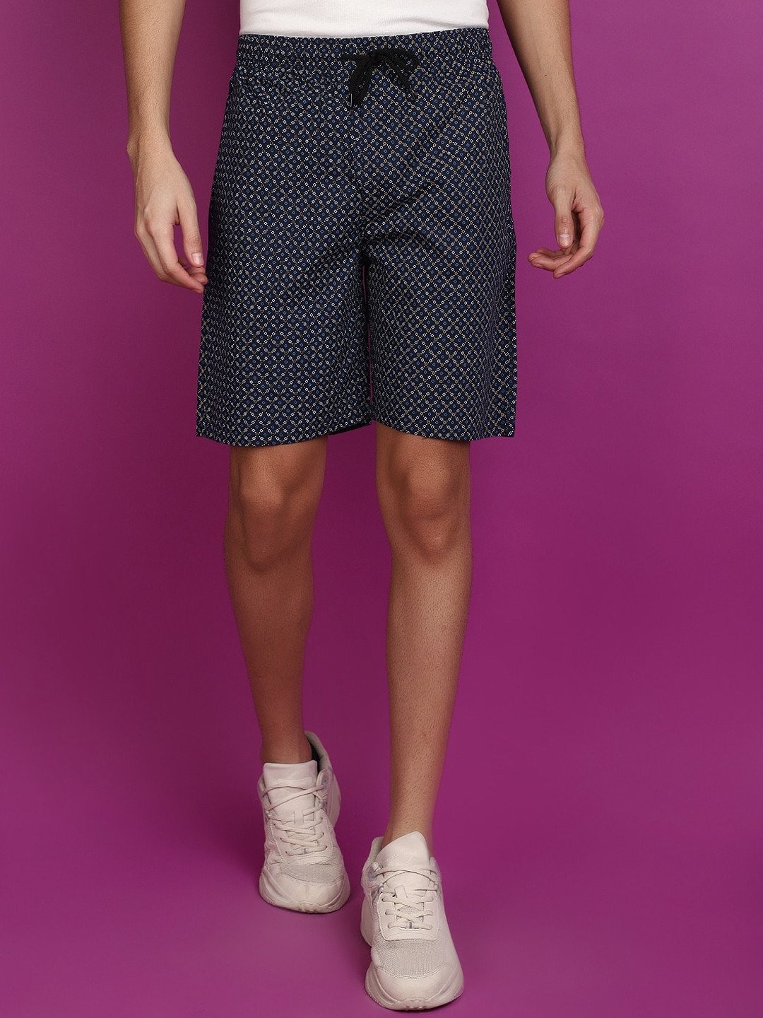 

V-Mart Men Geometric Printed Mid-Rise Cotton Shorts, Blue