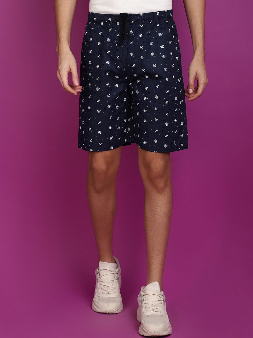 

V-Mart Men Conversational Printed Cotton Shorts, Navy blue