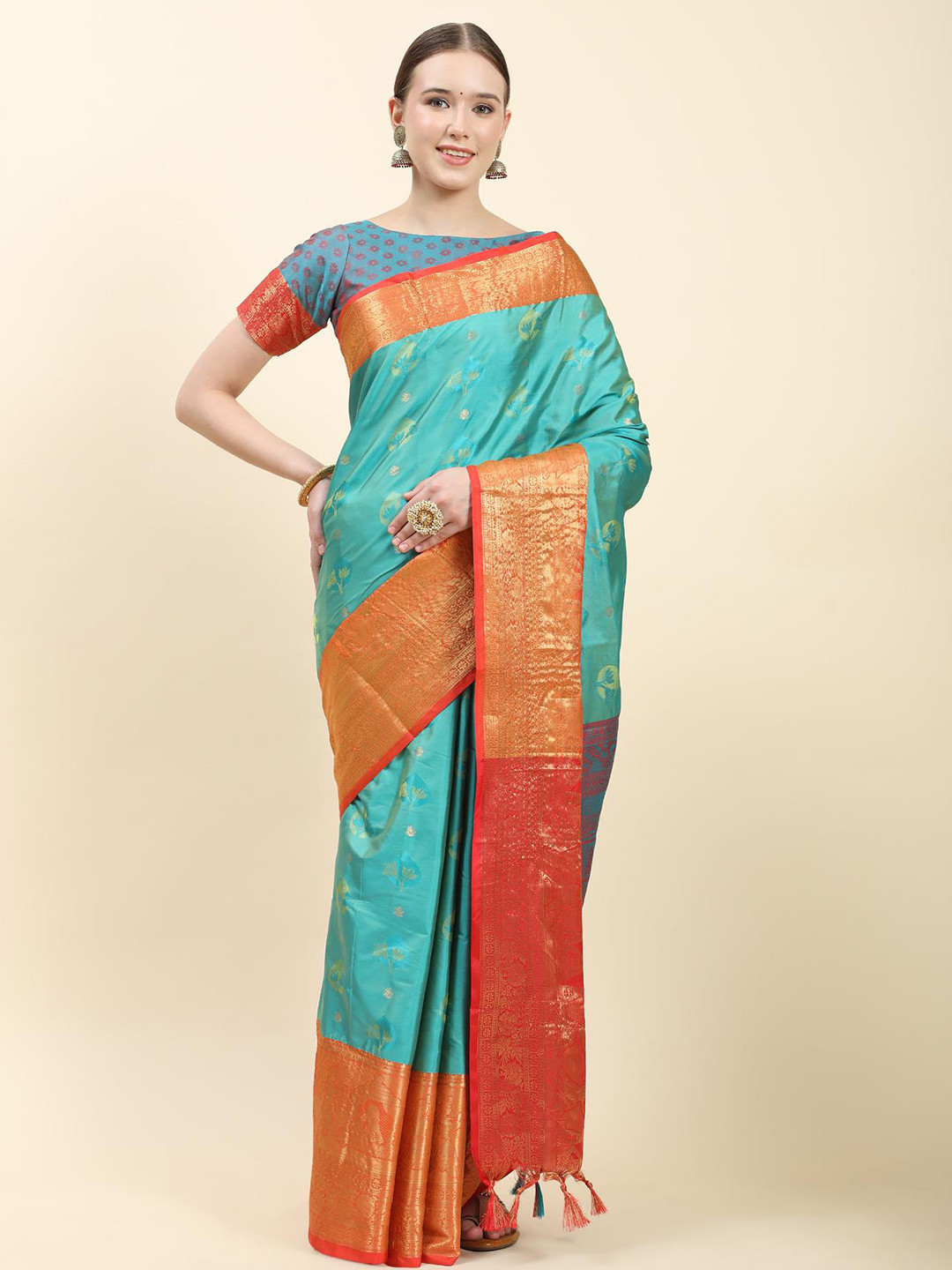 

Fospy Ethnic Woven Design Zari Pure Silk Banarasi Saree, Blue