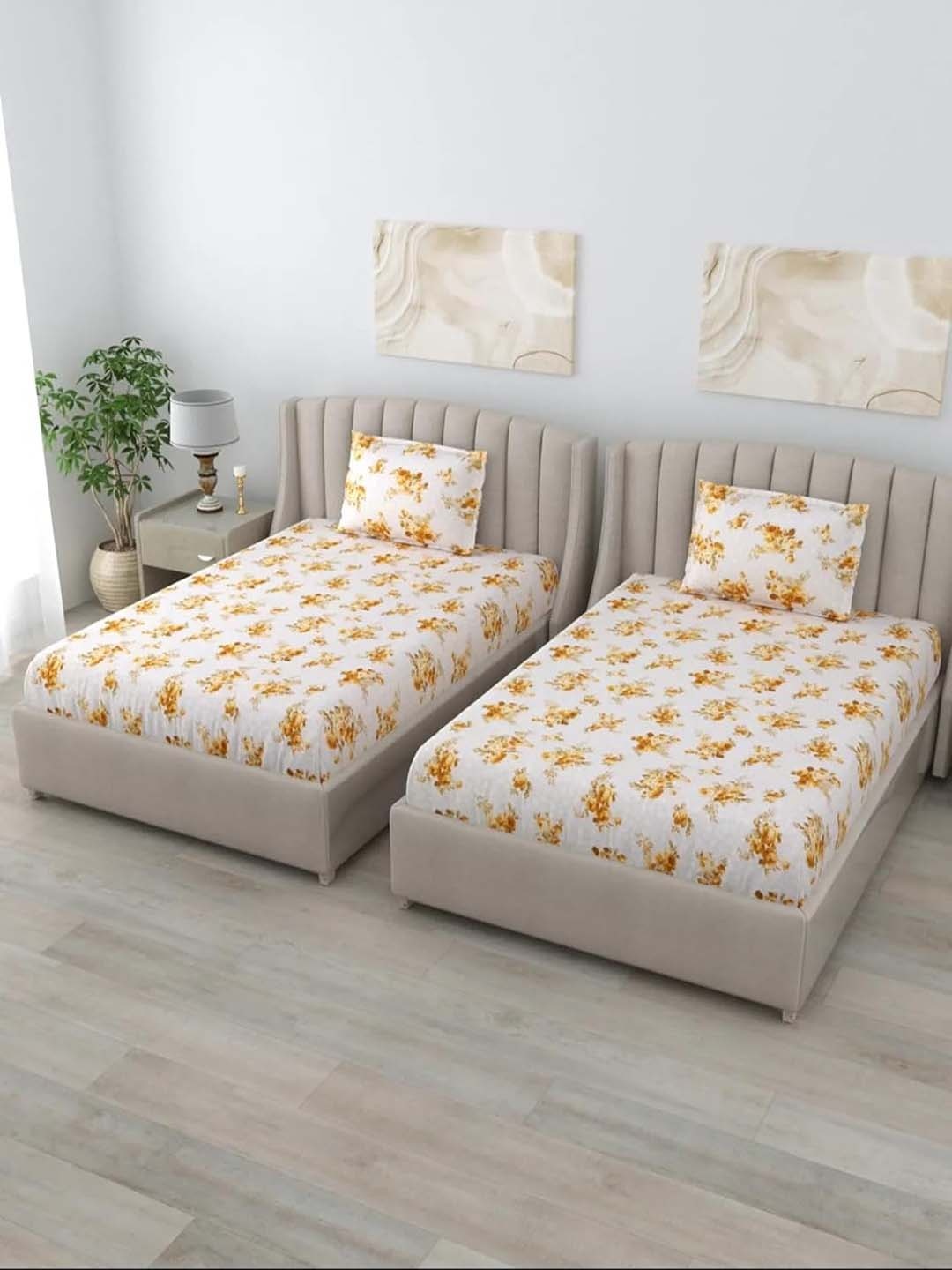 

BOMBAY DYEING Brown Floral Cotton 180 TC 2 Single Bedsheet With 2 Pillow Covers