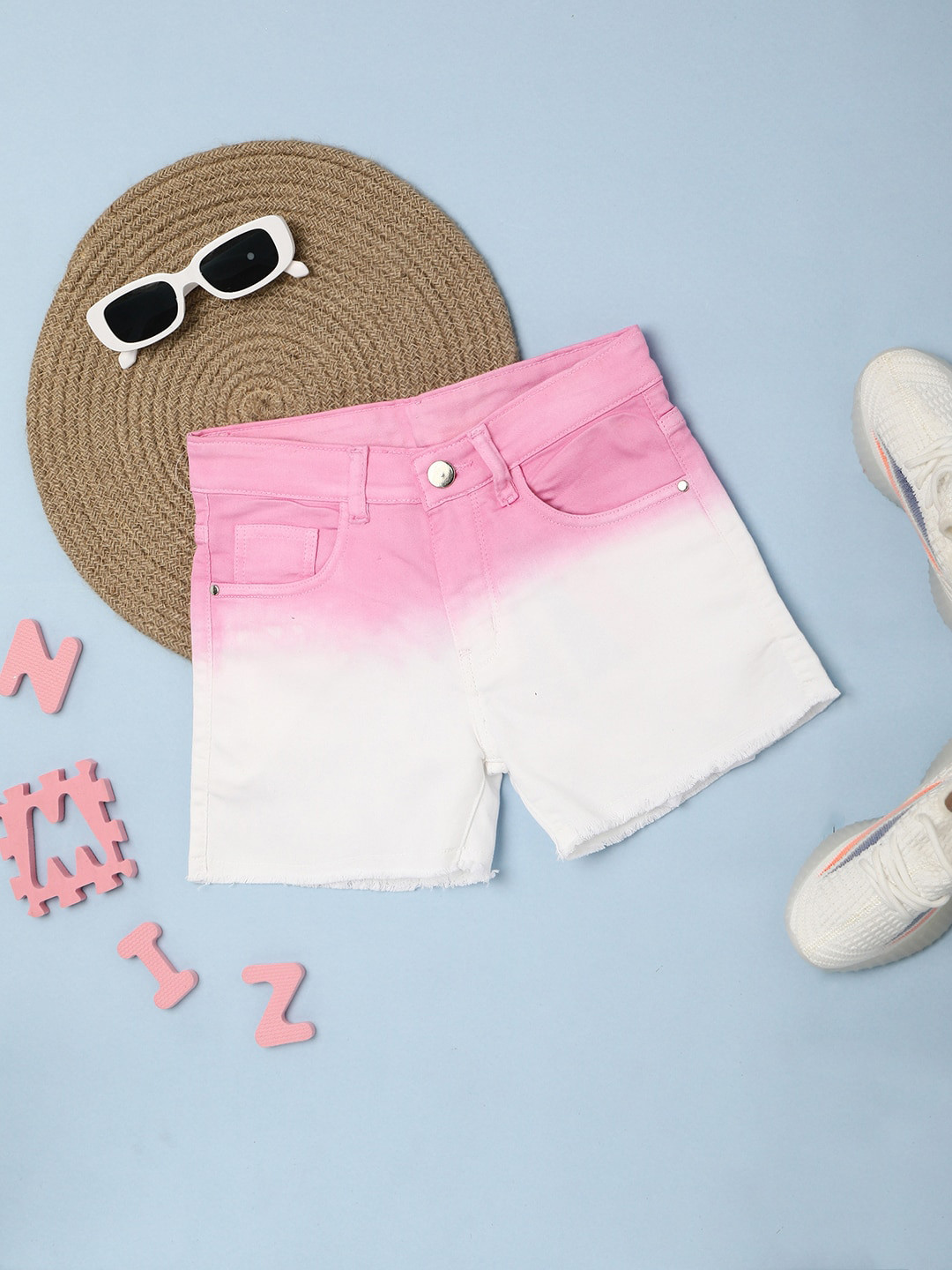 

V-Mart Girls Ombre Cotton Denim Shorts, Off white