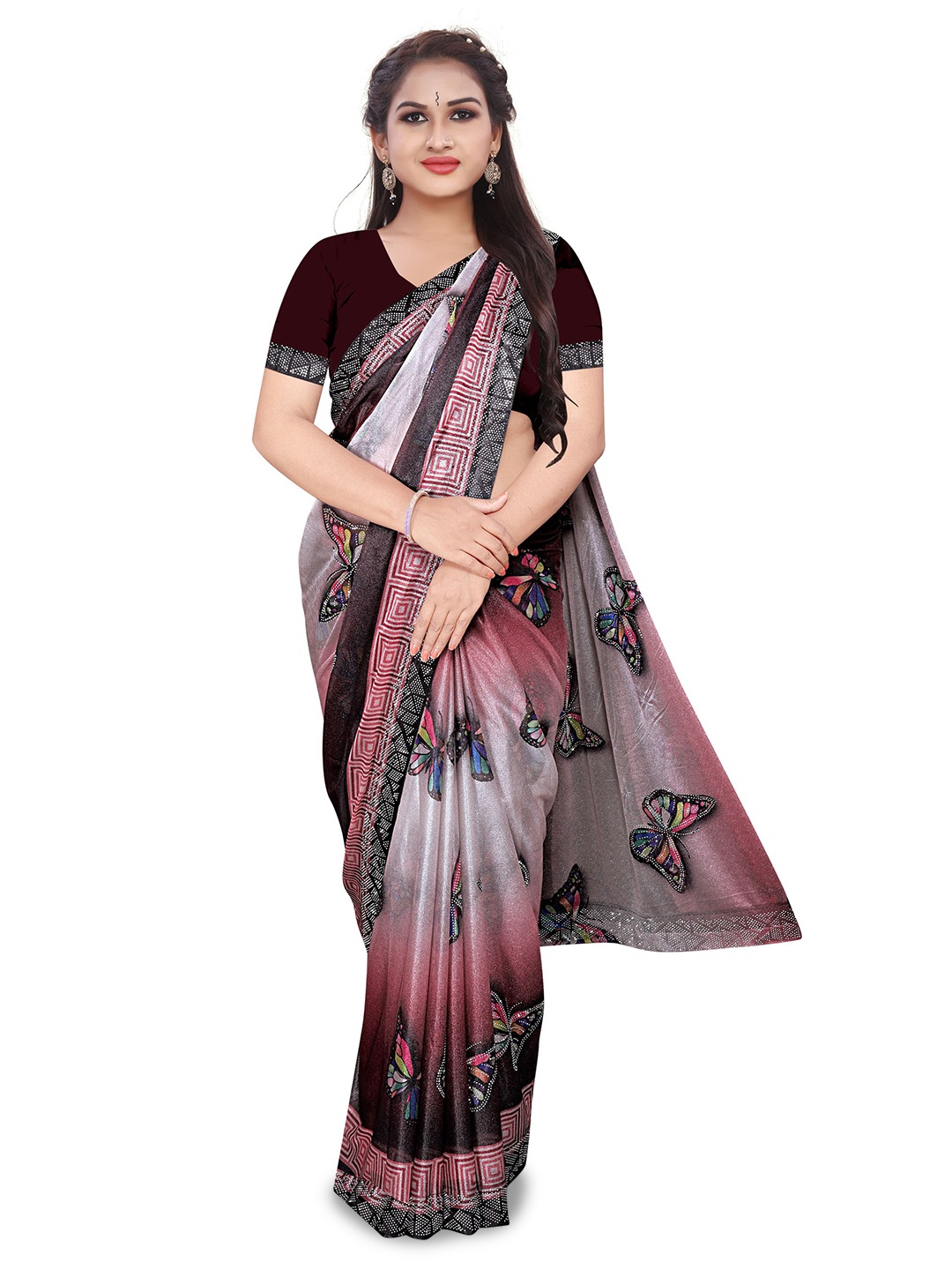 

AVIMOZ Abstract Embellished Saree, Orange