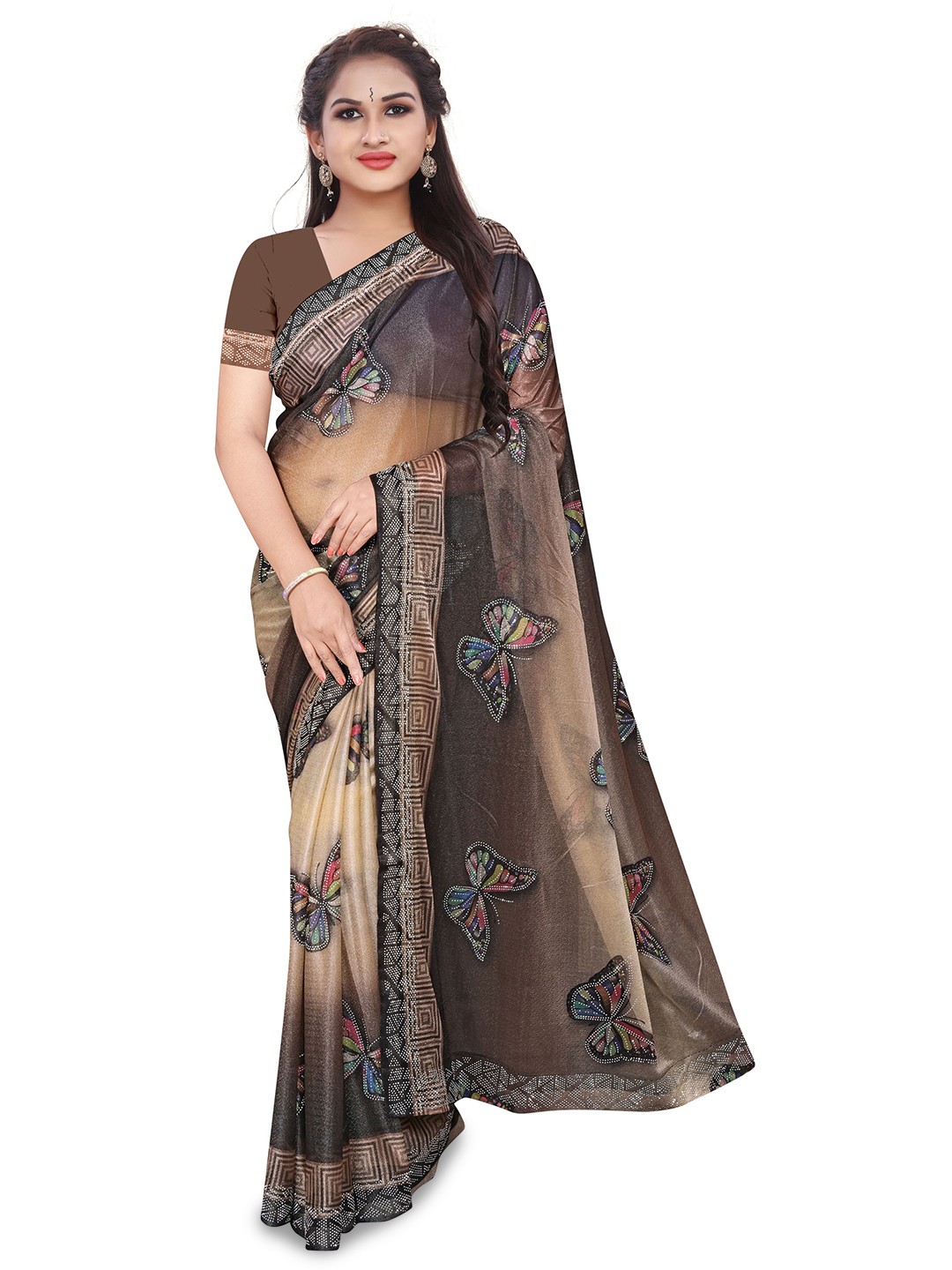

AVIMOZ Ethnic Motifs Printed Saree, Beige