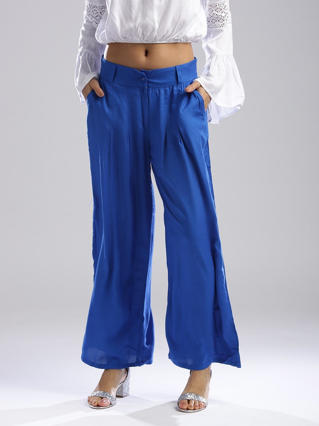 

W Women Blue Solid Flared Sustainable Palazzos