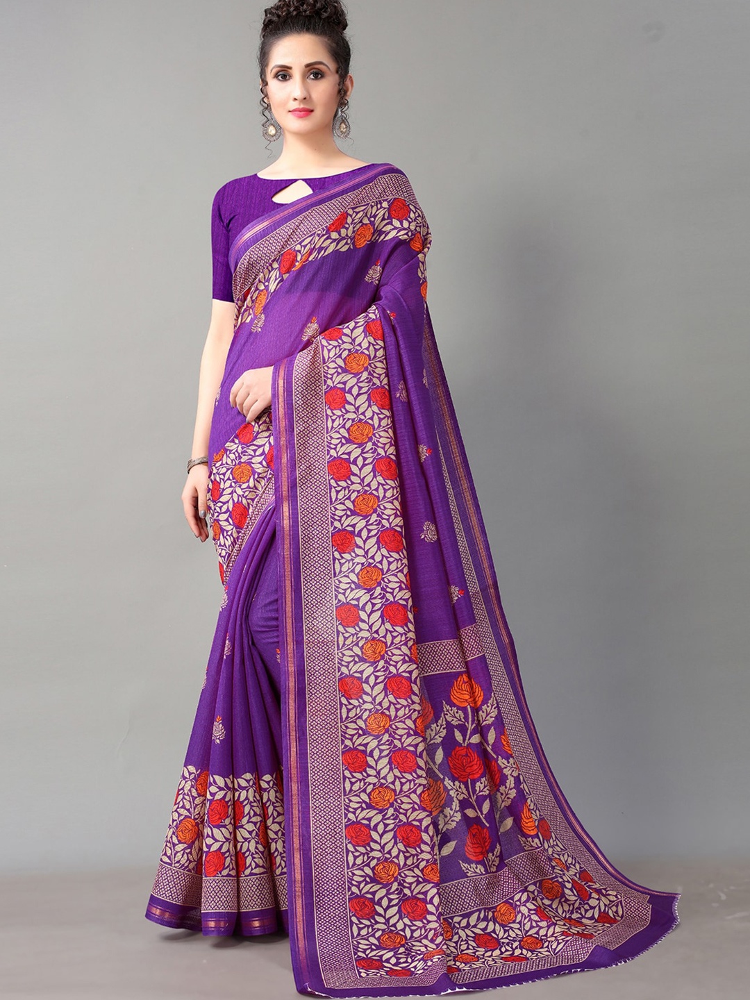 

HRITIKA Block Printed Sarees, Purple