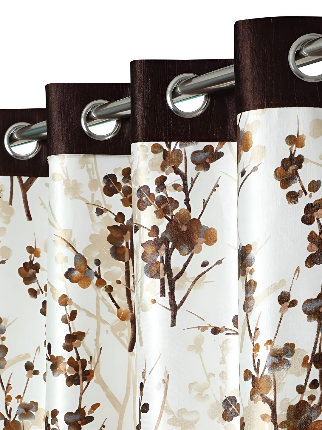 

Ultica Fab Brown & White 3 Pieces Floral Printed Room Darkening Long Door Curtains